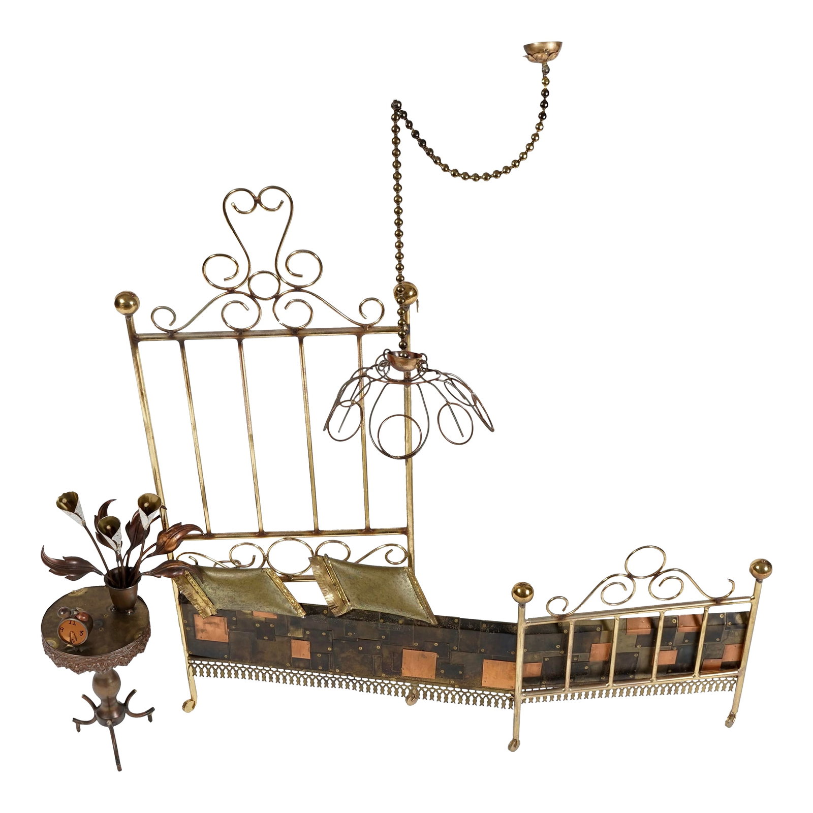 Late 20th Century Bedroom Sculpture Wall Hanging by Curtis Jere: The Brass Bed" metal sculpture, signed in two places. Three dimensional, handmade, great condition with normal wear and age patina. Condition: Alterations: Original Condition Unaltered Imperfections: 