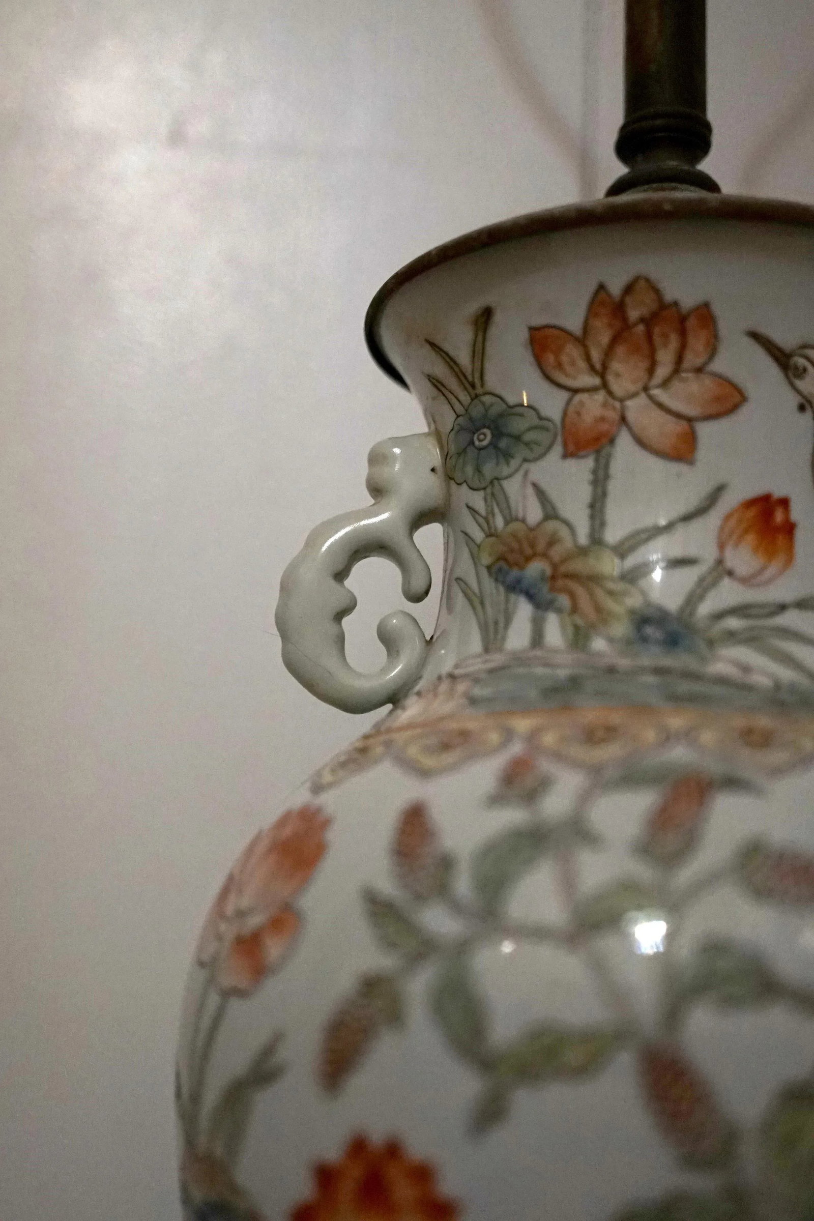 19th Century Famille Verte Vase Lamp Conversion on White Ground Large, Unusual - 10