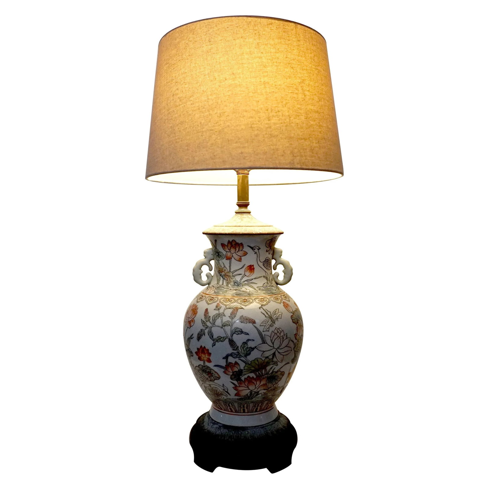 19th Century Famille Verte Vase Lamp Conversion on White Ground Large, Unusual - 2