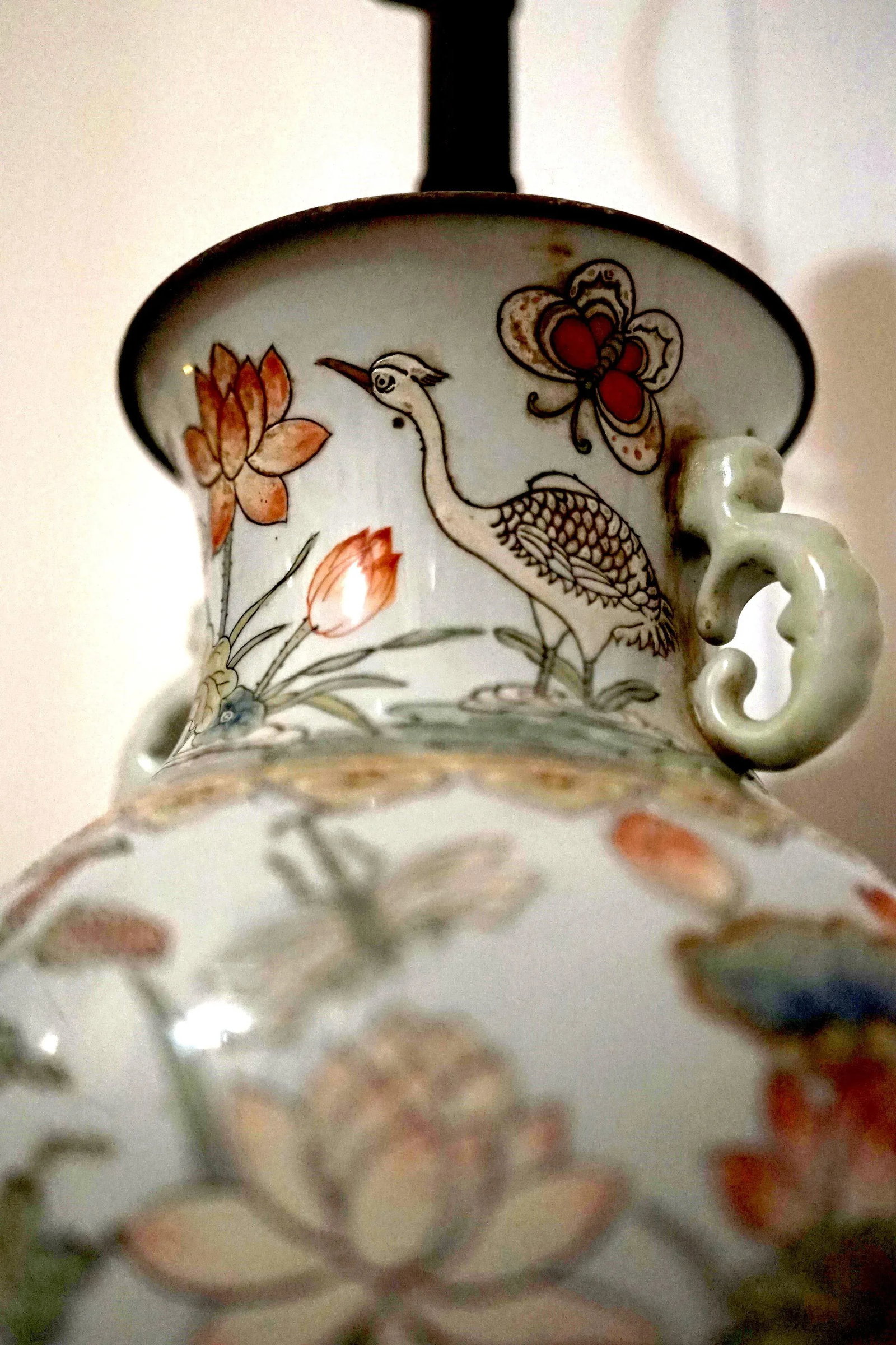 19th Century Famille Verte Vase Lamp Conversion on White Ground Large, Unusual - 4