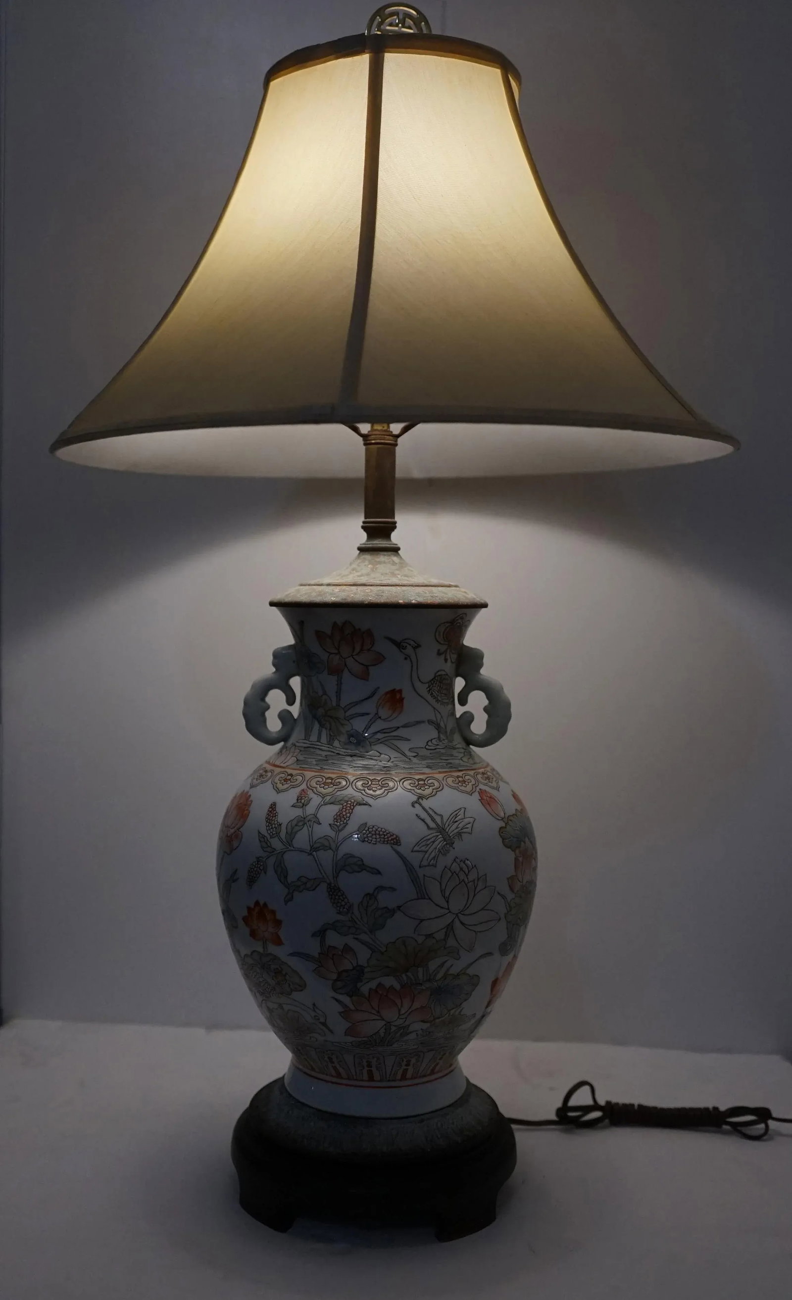 19th Century Famille Verte Vase Lamp Conversion on White Ground Large, Unusual - 6