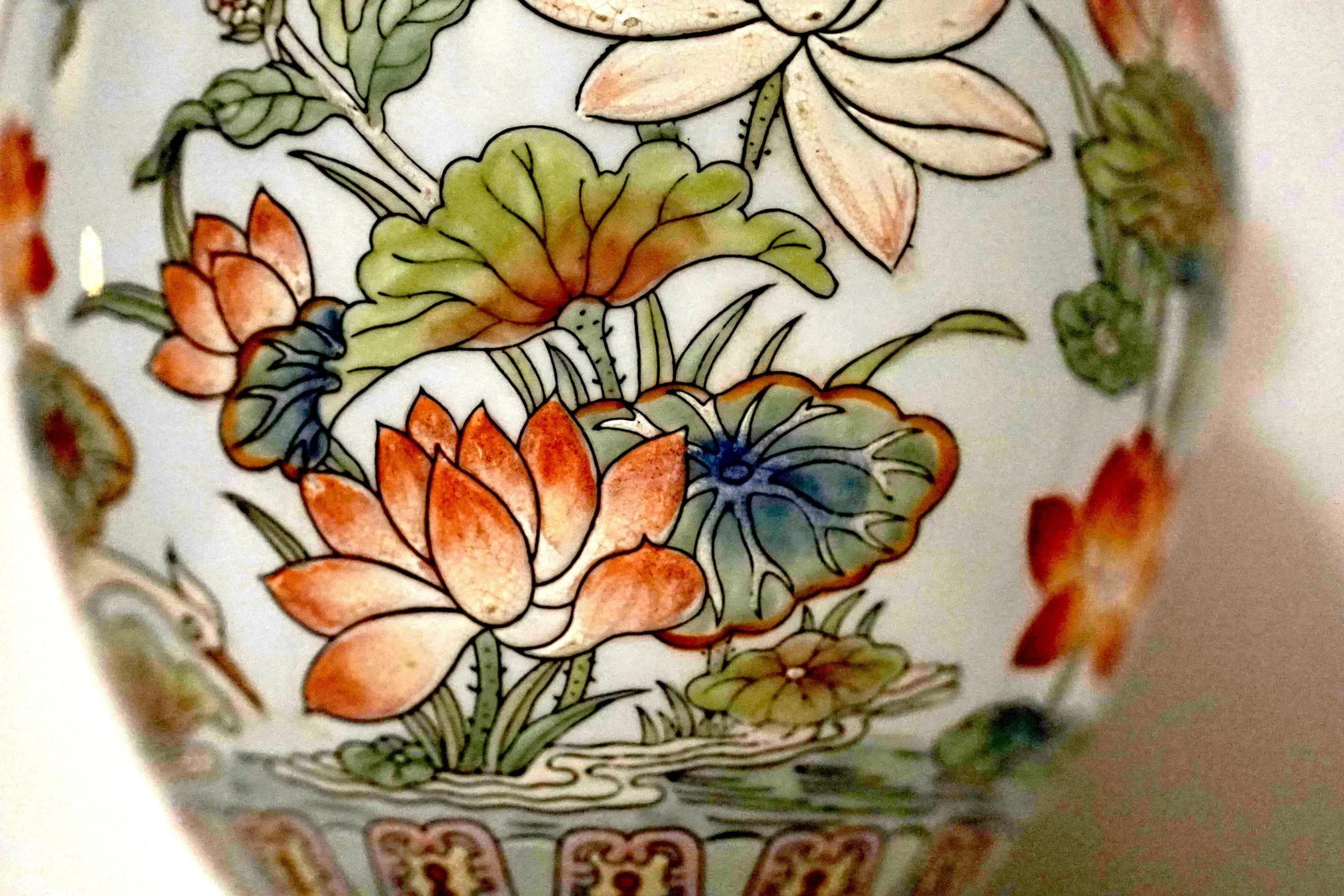 19th Century Famille Verte Vase Lamp Conversion on White Ground Large, Unusual - 7