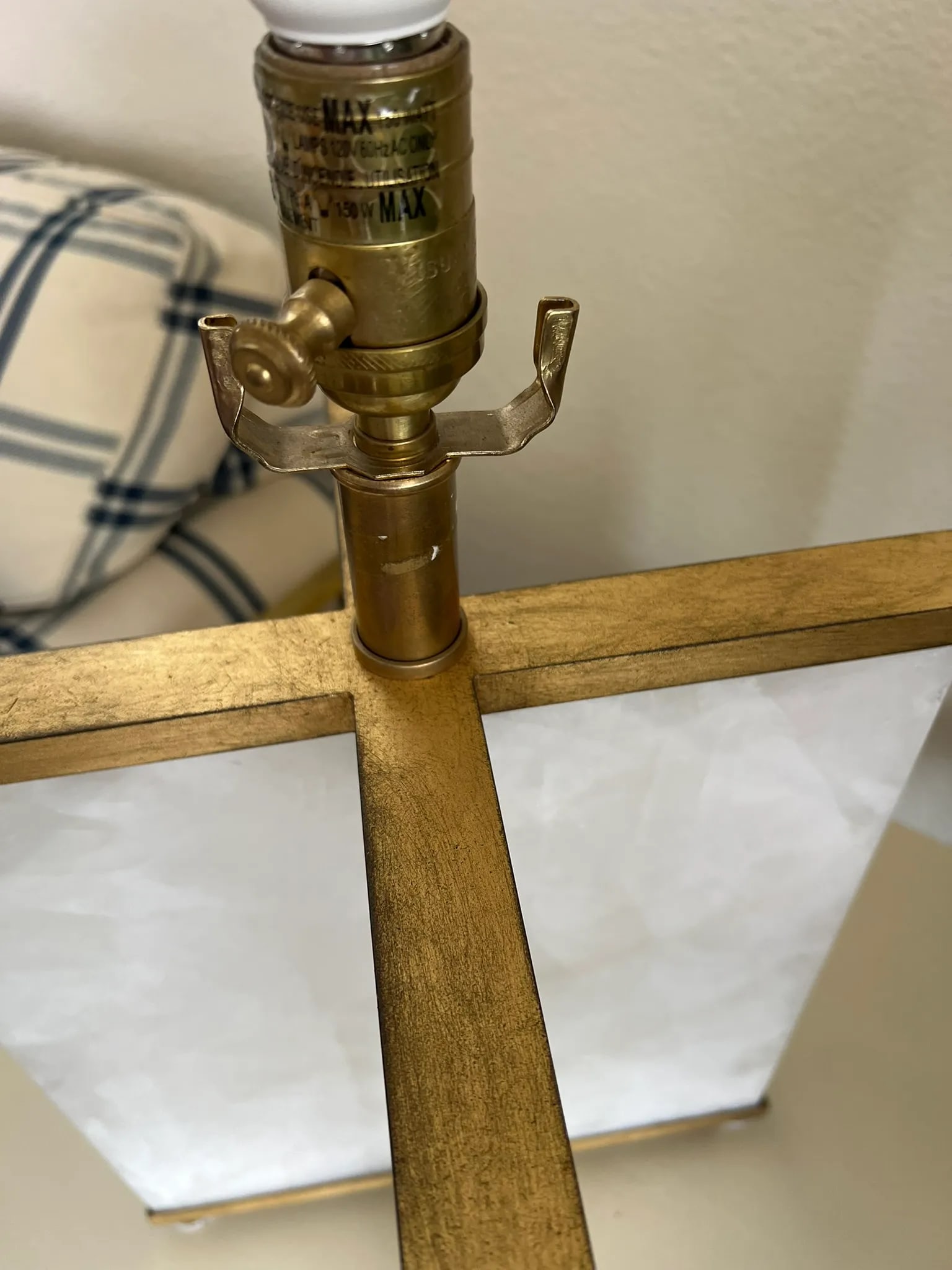Visual Comfort Cameron Table Lamp Natural Quartz, Gilded Iron, White Linen Shade - 11