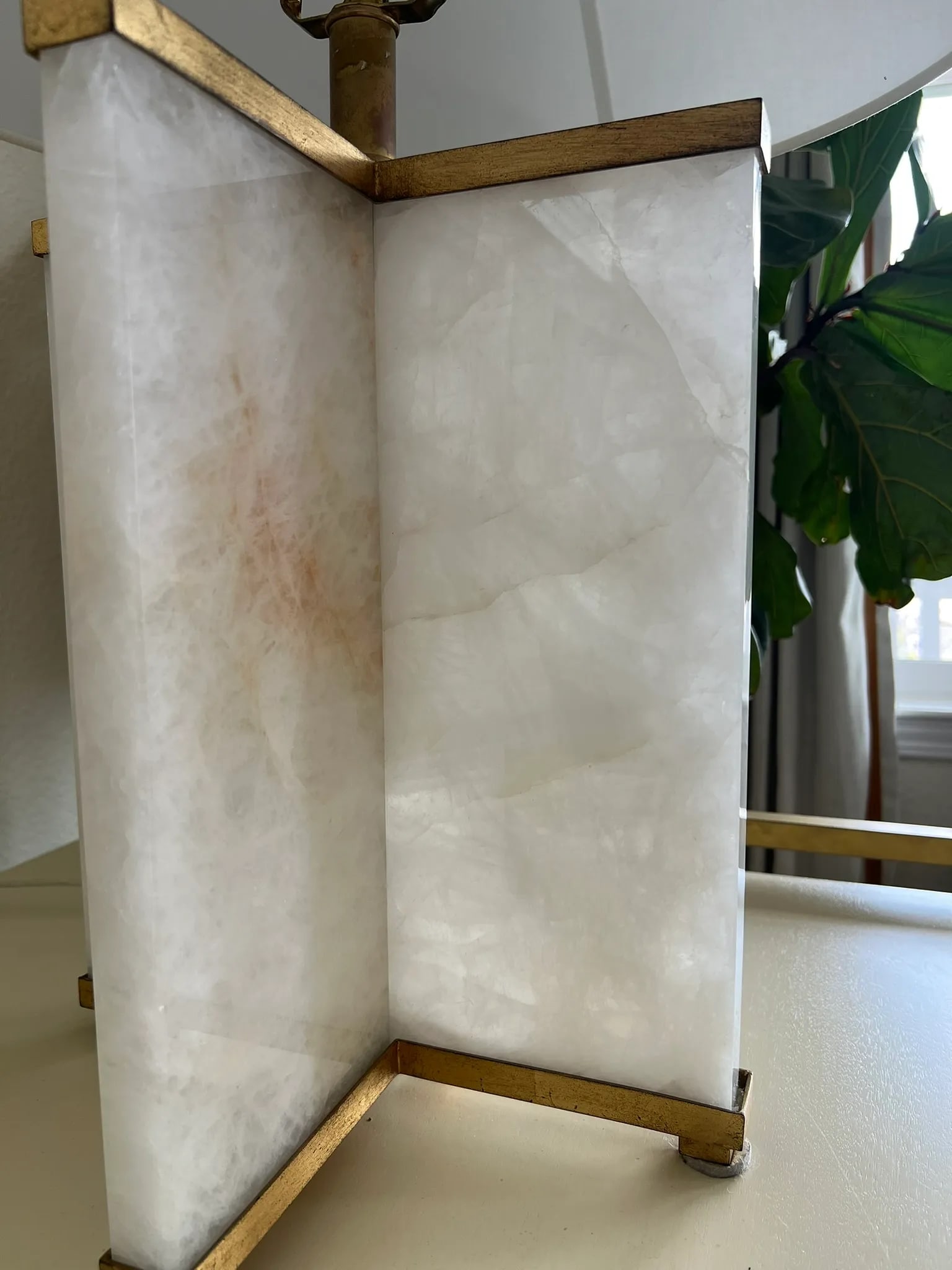 Visual Comfort Cameron Table Lamp Natural Quartz, Gilded Iron, White Linen Shade - 14