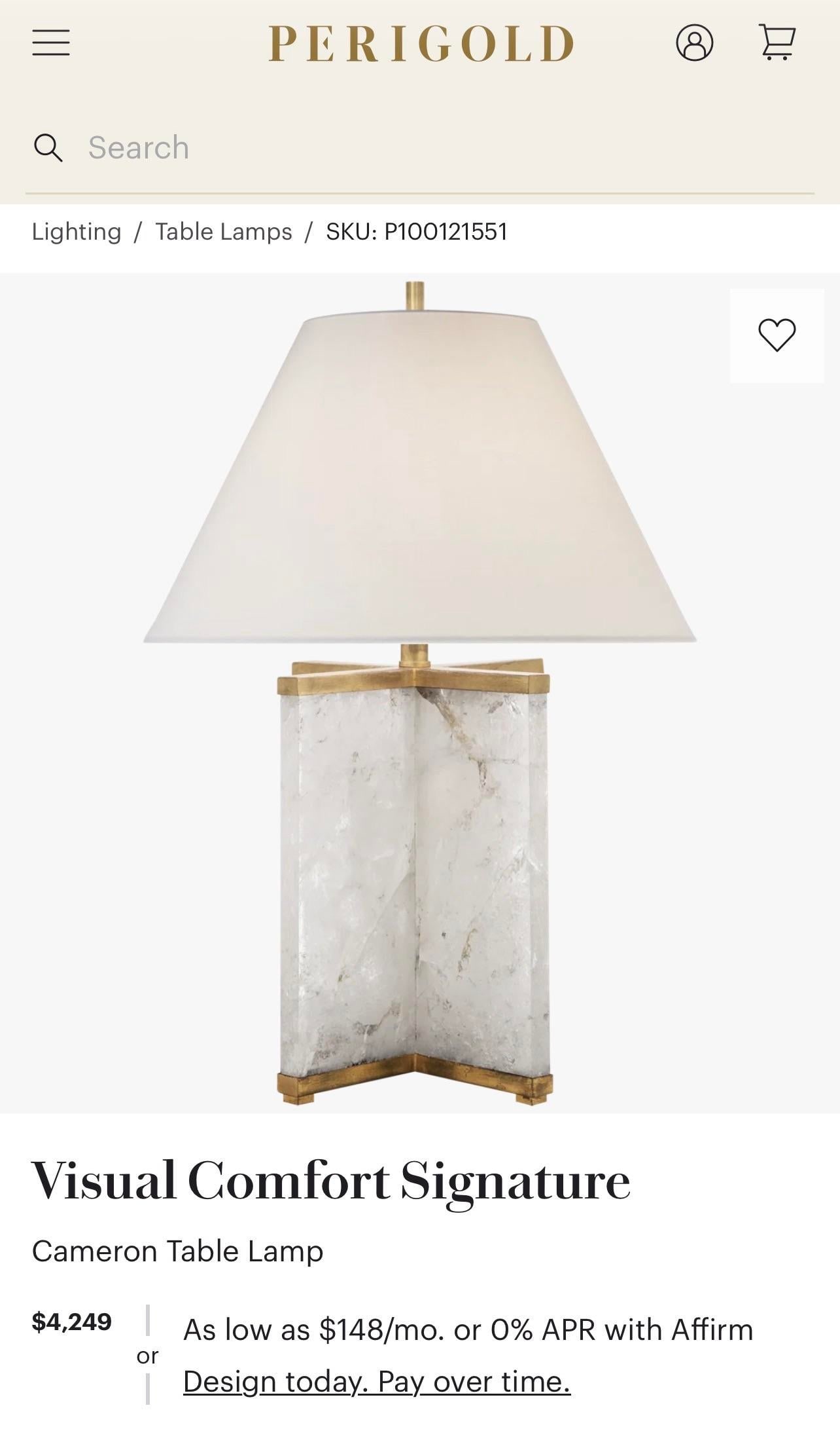 Visual Comfort Cameron Table Lamp Natural Quartz, Gilded Iron, White Linen Shade - 17