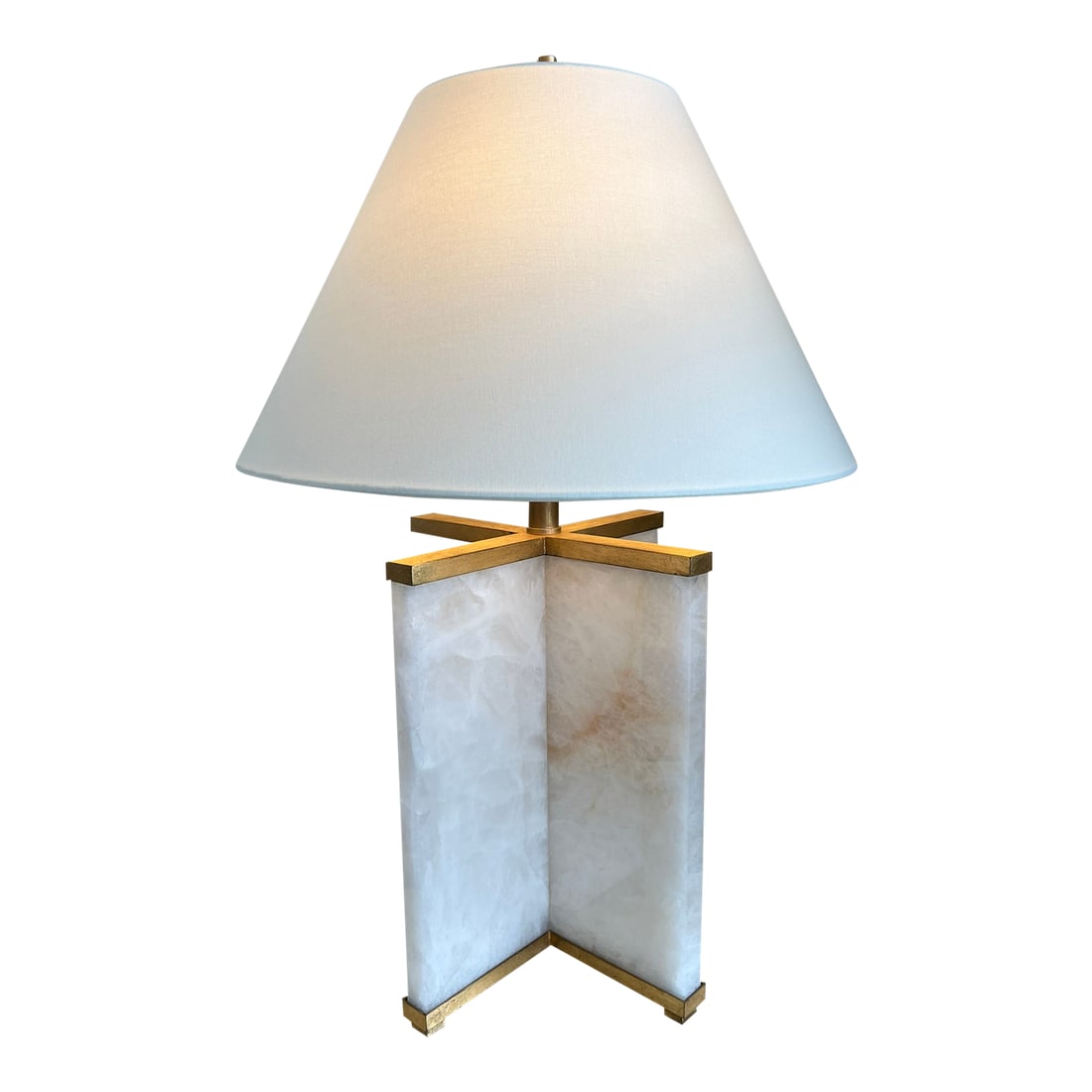 Visual Comfort Cameron Table Lamp Natural Quartz, Gilded Iron, White Linen Shade (1 of 17)