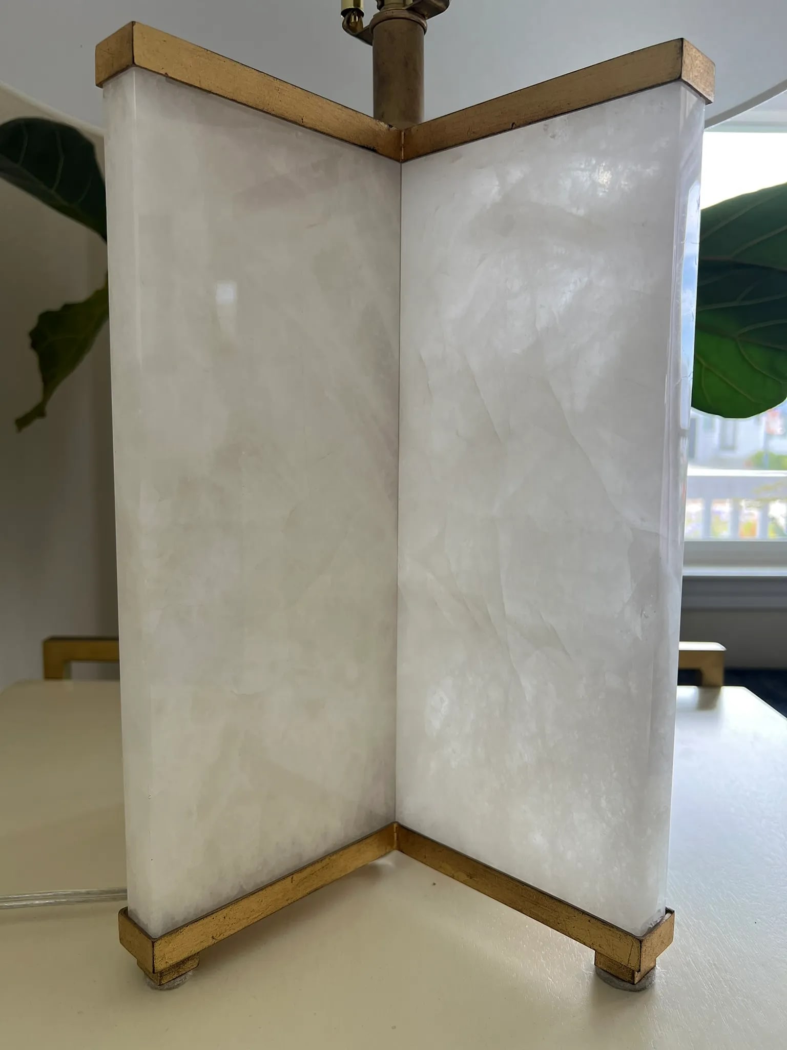 Visual Comfort Cameron Table Lamp Natural Quartz, Gilded Iron, White Linen Shade - 4