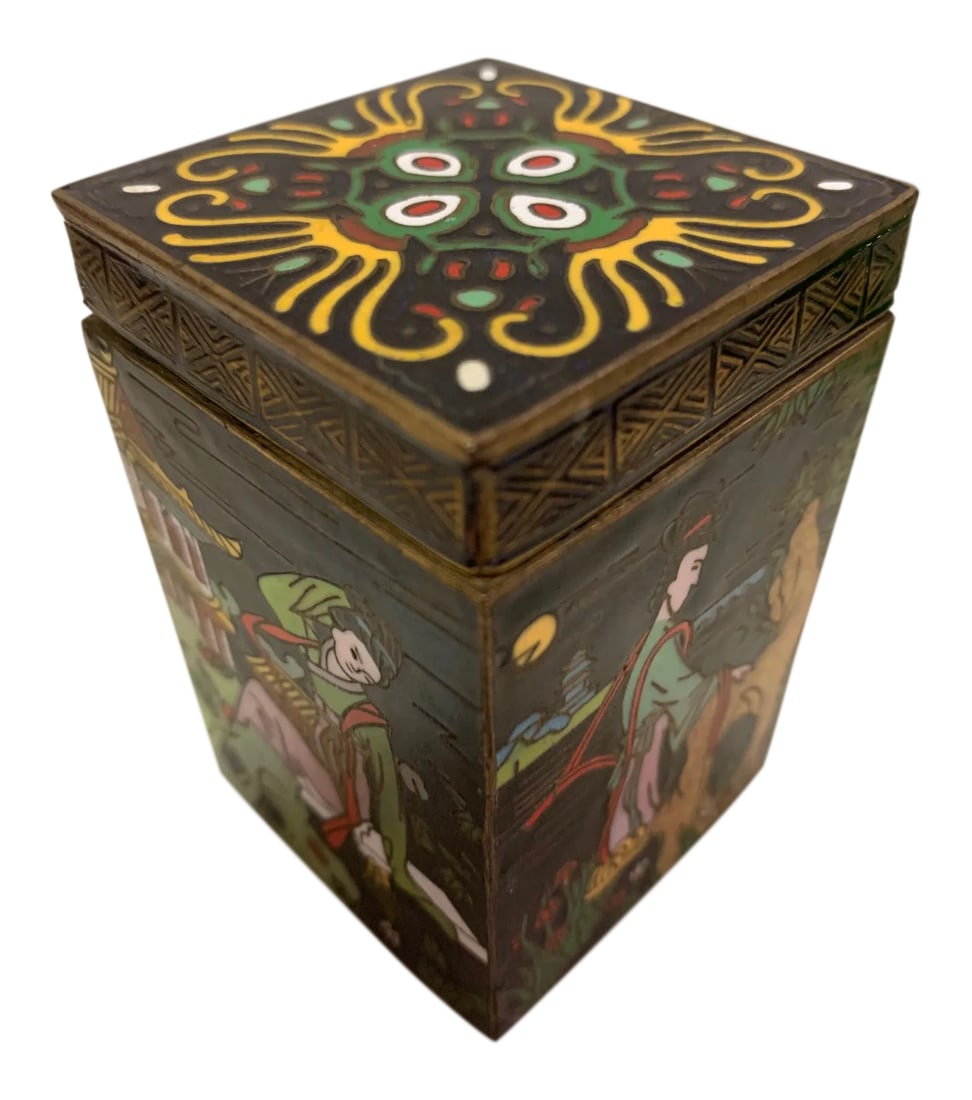 Antique Imperial Cloisonne Enamels From a Private Collection: Magnificent Imperial Cloisonne Enamels from a Private Collection. CHINESE CLOISONNE ENAMEL RECTANGULAR LIDDED BOX. With Four Goddesses of Ancient China. We offer this antique Chinese cloisonne lidded