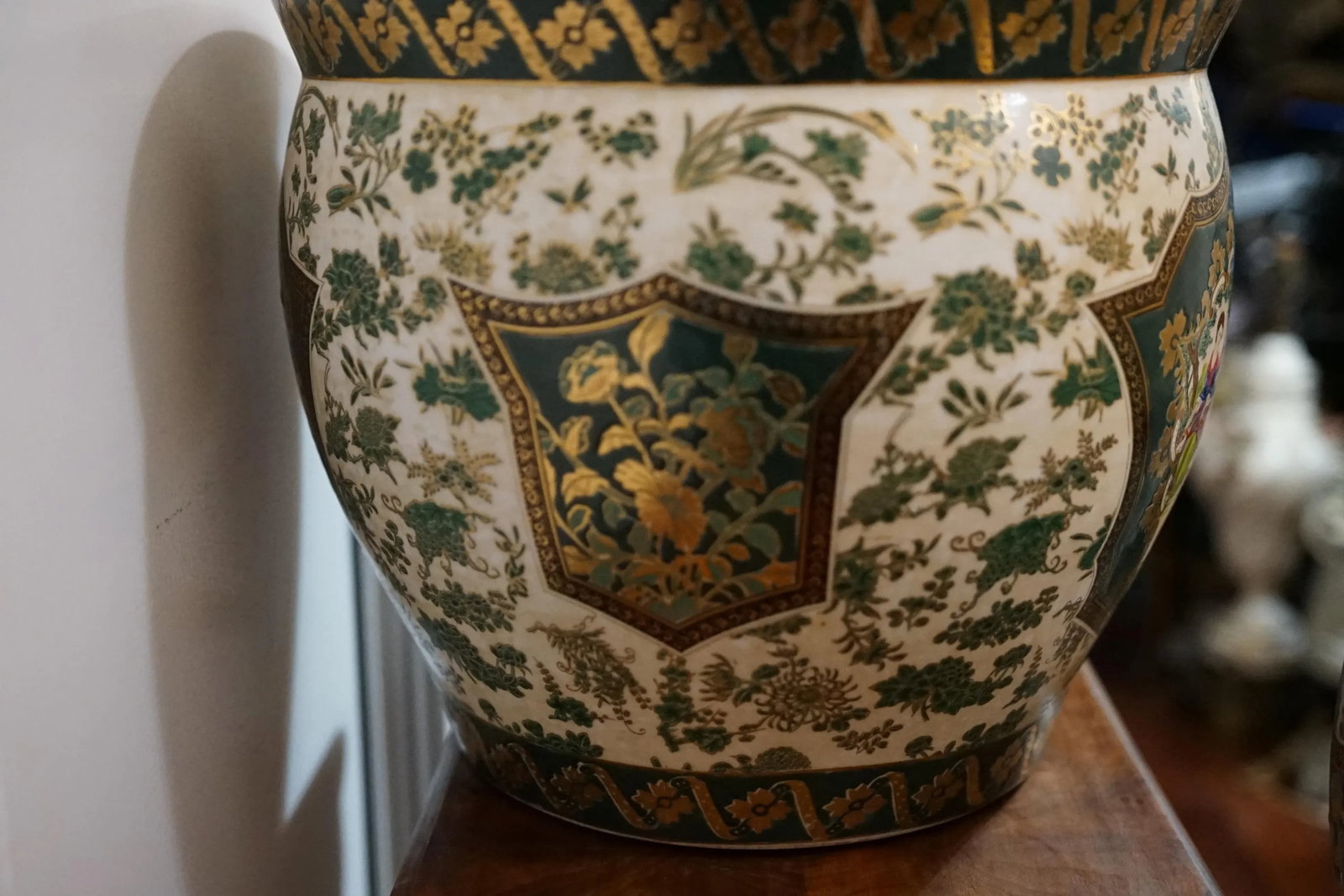 Chinese Canton Vintage Enamel Gilt Dark-Green-Ground Jardinieres - set of 2 - 5