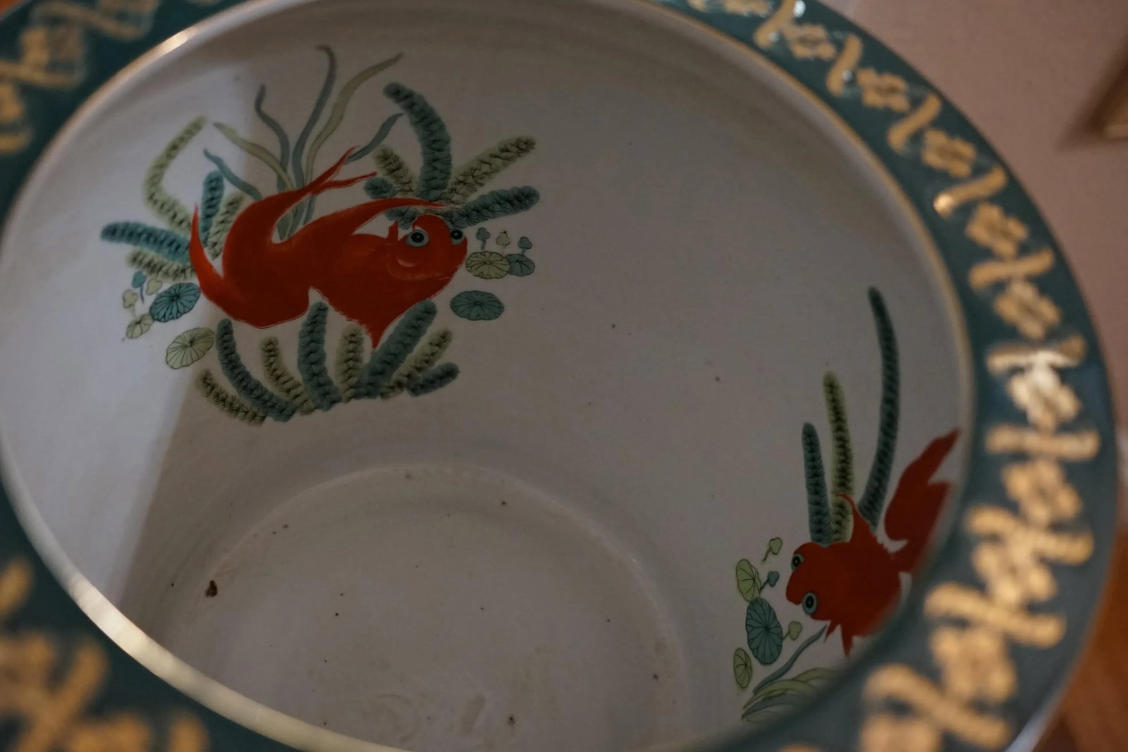 Chinese Canton Vintage Enamel Gilt Dark-Green-Ground Jardinieres - set of 2 - 9