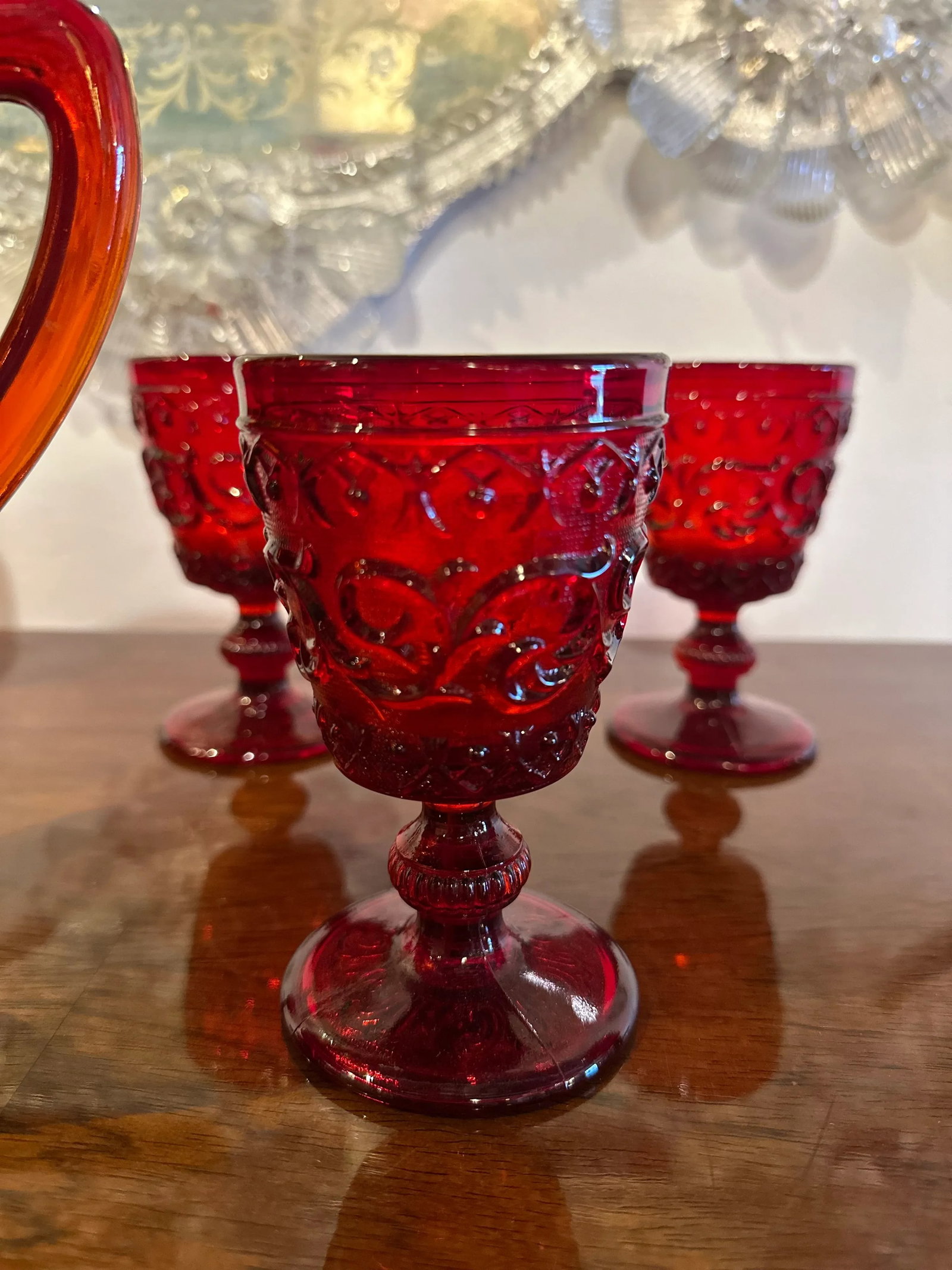 1950s Glass Ruby Water Set- 9 Pieces - 3