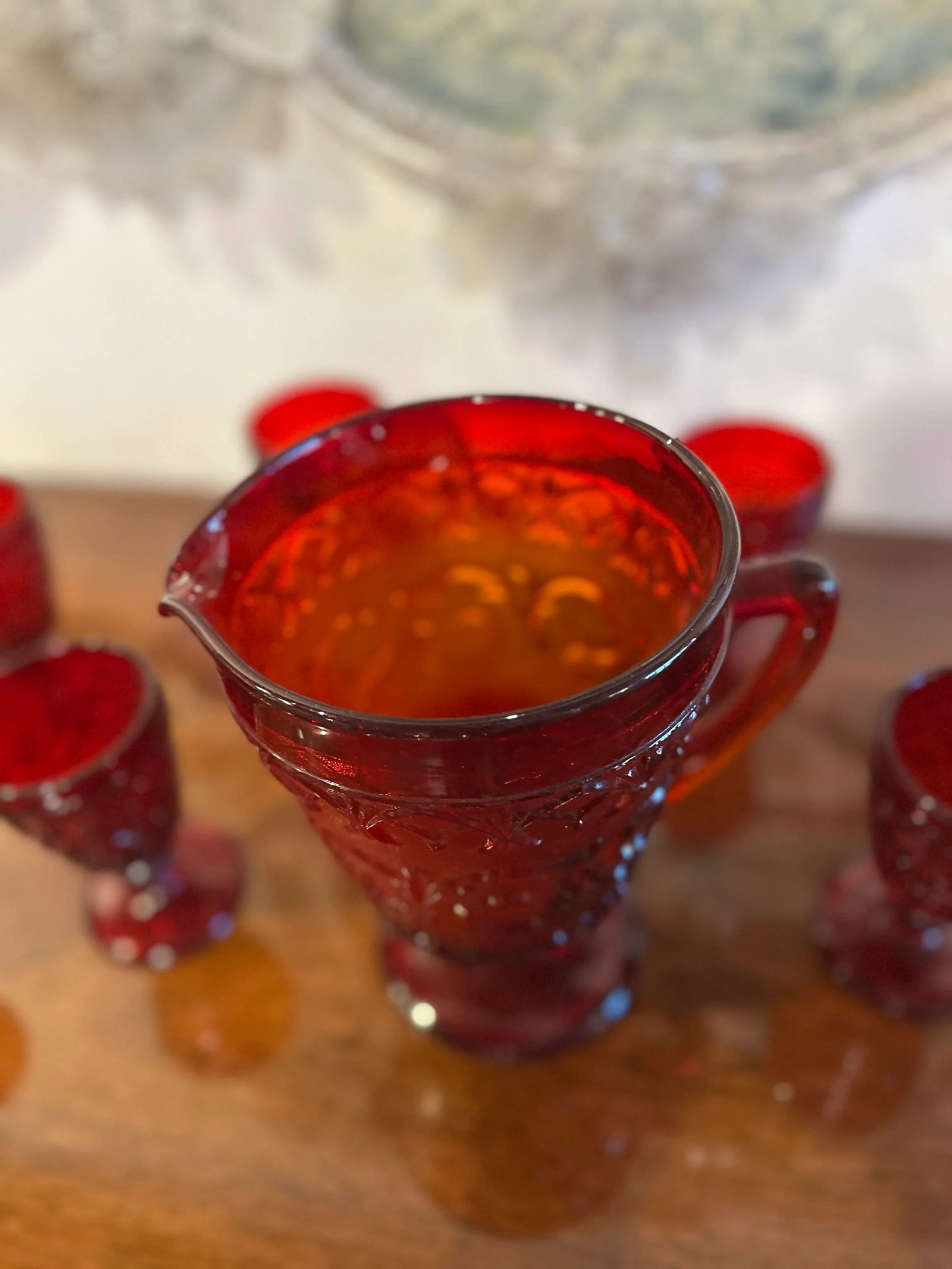 1950s Glass Ruby Water Set- 9 Pieces - 4