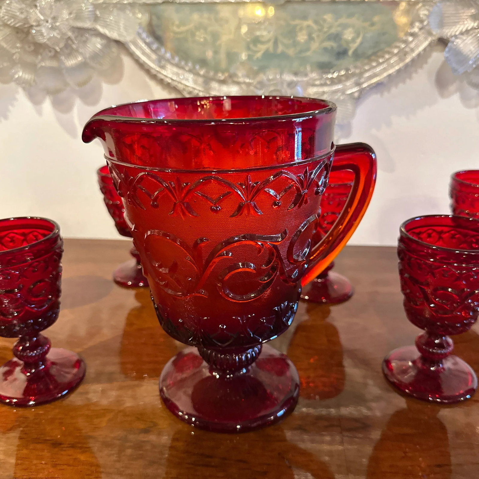 1950s Glass Ruby Water Set- 9 Pieces - 6