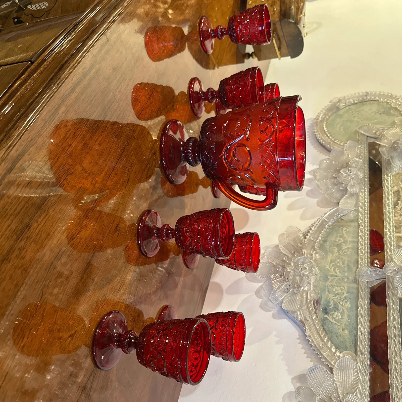 1950s Glass Ruby Water Set- 9 Pieces - 7