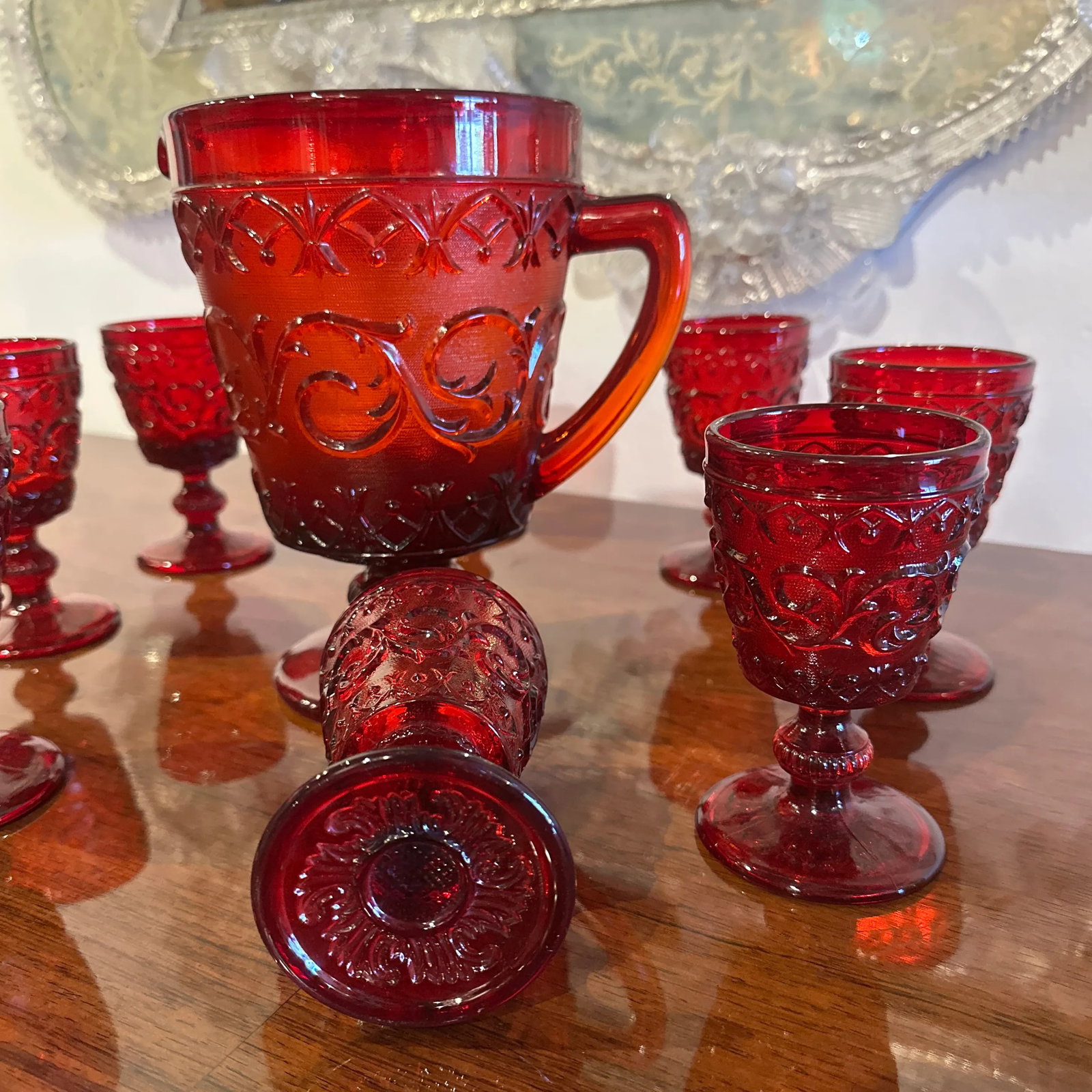 1950s Glass Ruby Water Set- 9 Pieces - 8