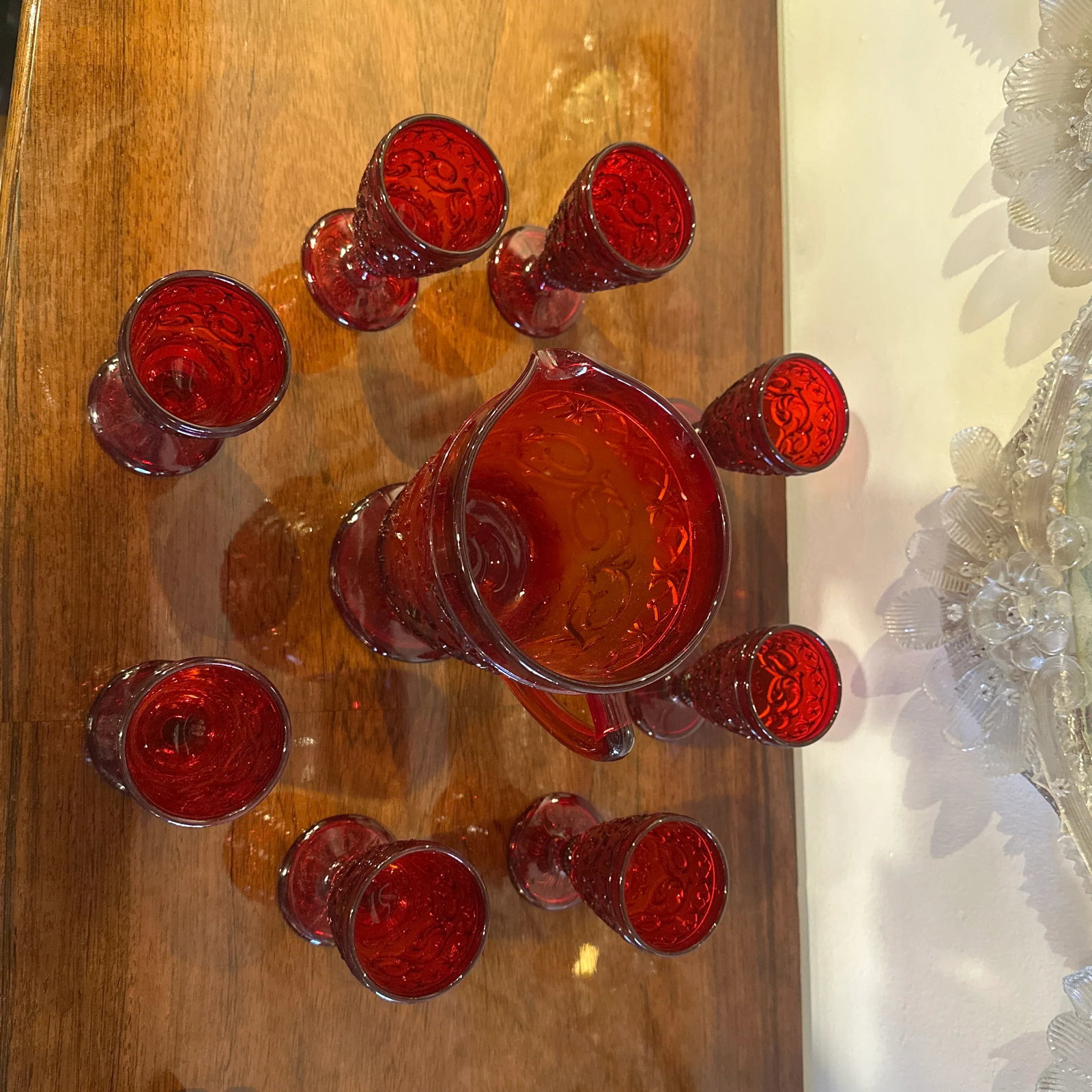 1950s Glass Ruby Water Set- 9 Pieces - 9
