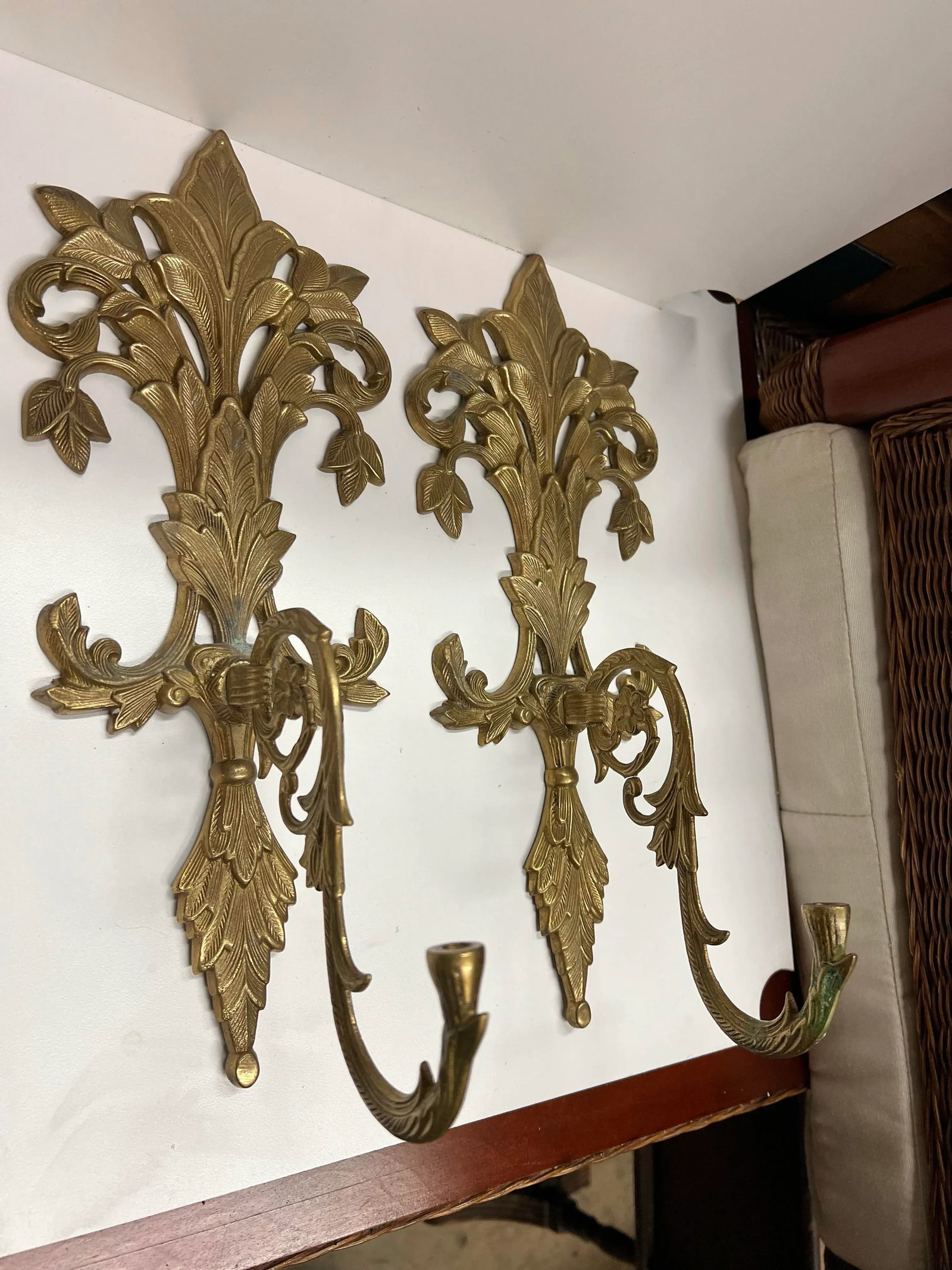 Vintage Mid Century Decorative Brass Sconces Pair of 2 - 2