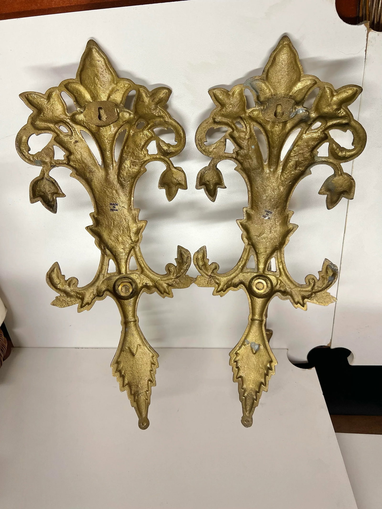 Vintage Mid Century Decorative Brass Sconces Pair of 2 - 8