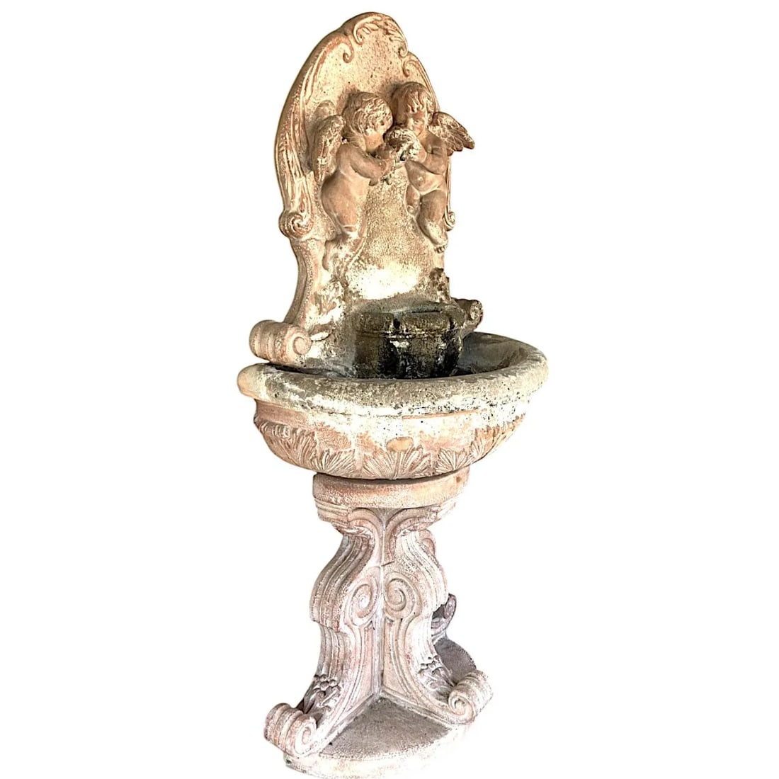 Classic Fiore Stone Cherub Wall Fountain With Integrated Pump - A Timeless Garden Accent - 2