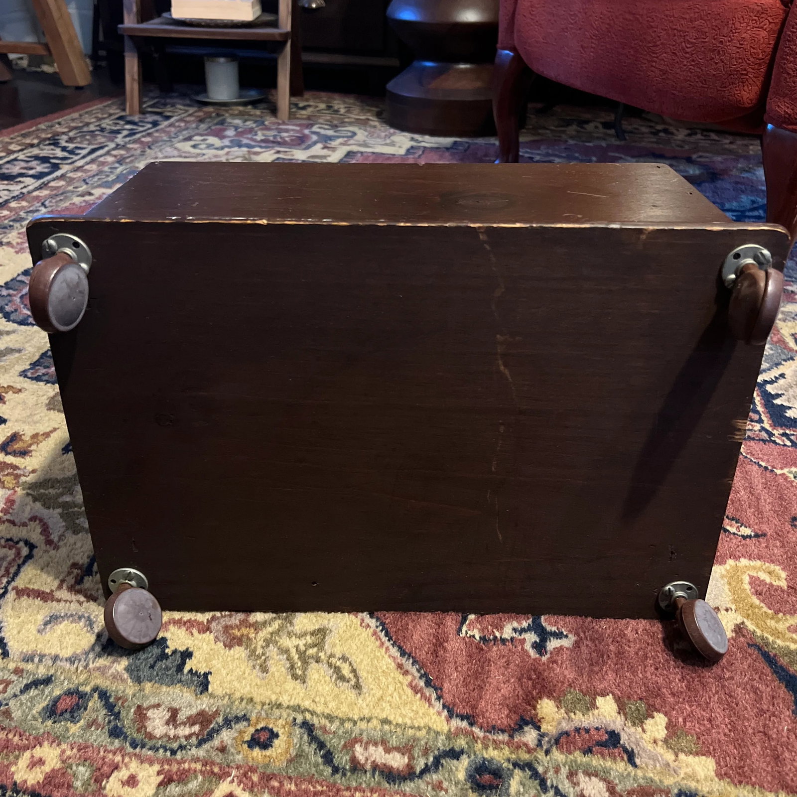 Vintage Wooden Tool, Utility, Craft Box, Farmhouse Storage With Casters - 9