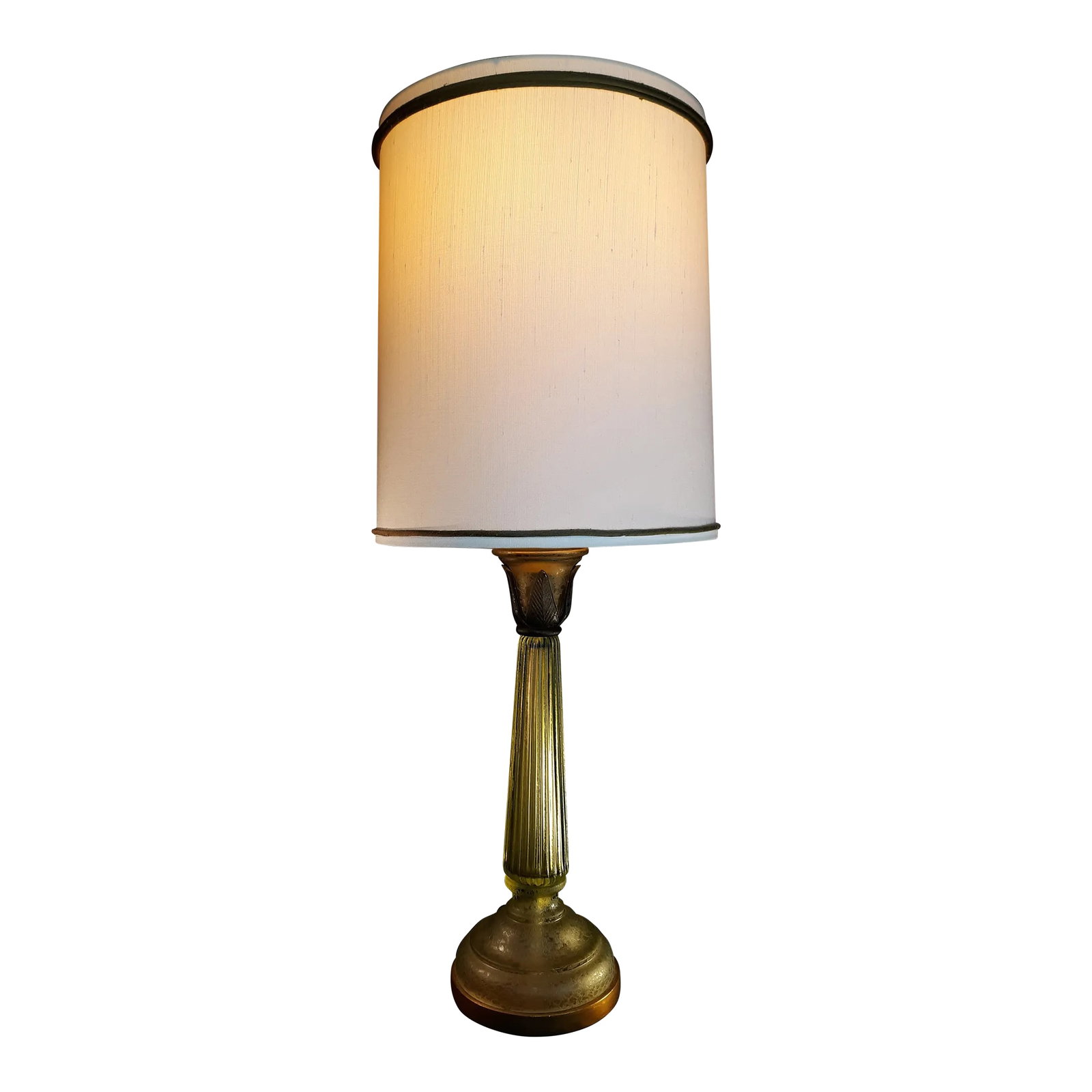 Vintage Mid-Century Modern Seguso for Marbro Corroso Style Celery Glass Table Lamp: Stunning Vintage mcm Seguso for Marbro celery colored corroso style glass table lamp with original matching shade and finial. The lamp is in excellent vintage condition and is marked Marbro. This maje