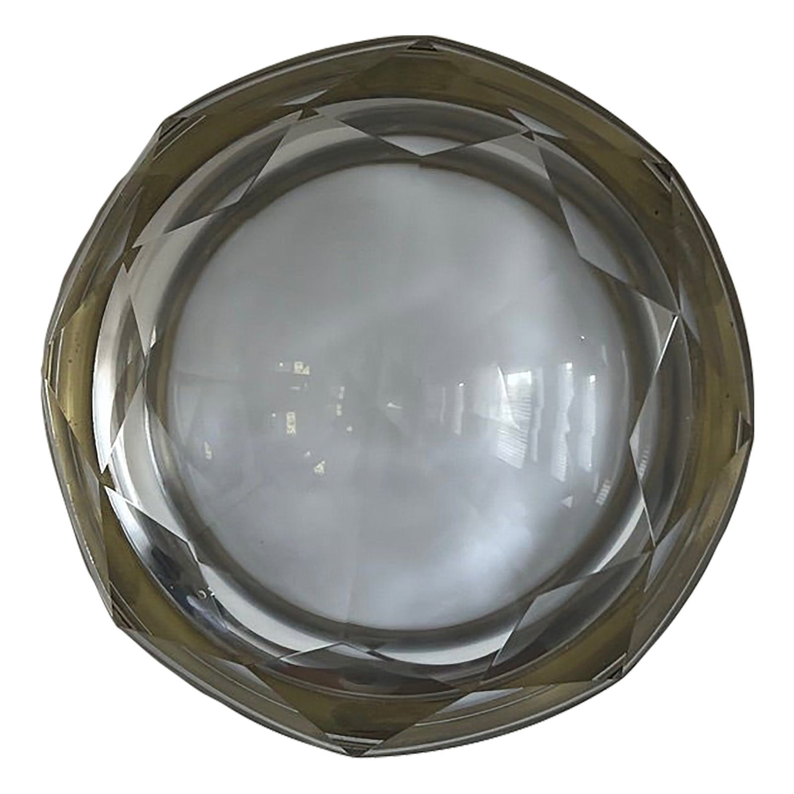 Only 1 Left!! Arteriors Home Estelle Sconce, Clear Crystal & Antique Brass: LAST ONE!! A truly unique lighting fixture: the Arteriors Home Estelle Wall Sconce. This exceptional piece features a thick clear faceted crystal lens paired with a 2.5" thick antique brass collar,
