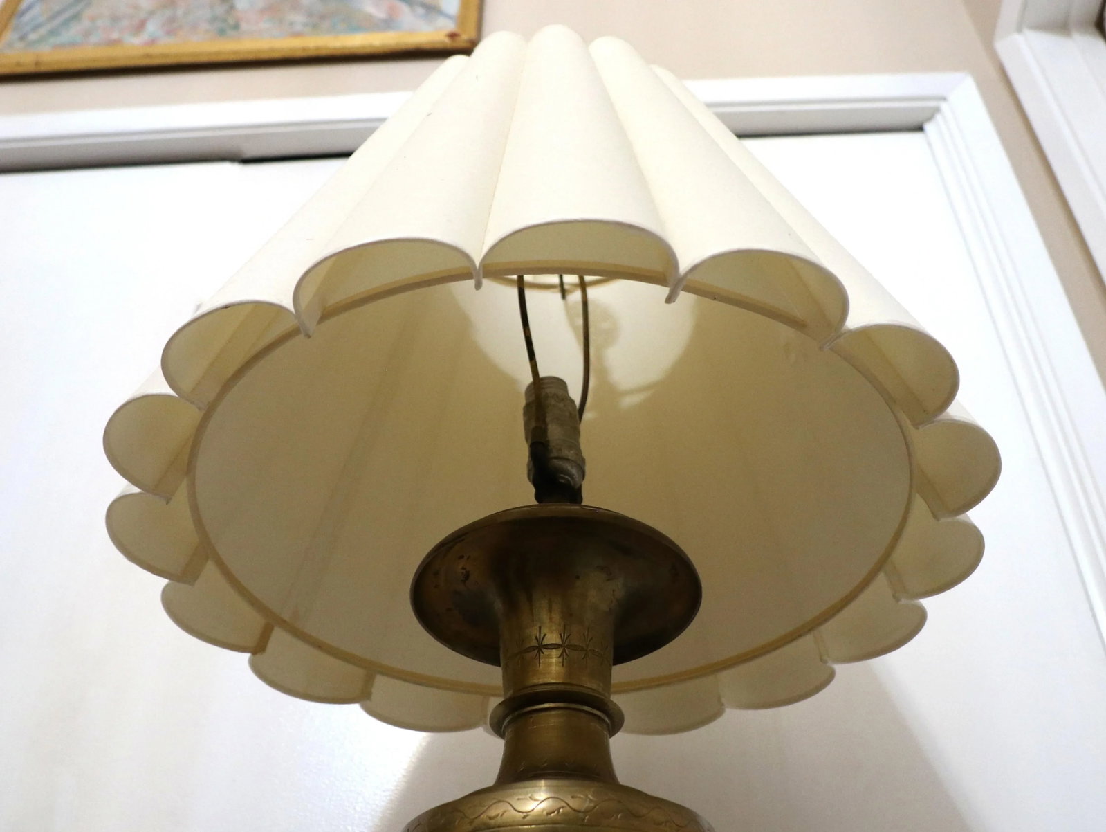 1920s Brass Etched Table Lamp With Fluted Shade - 11