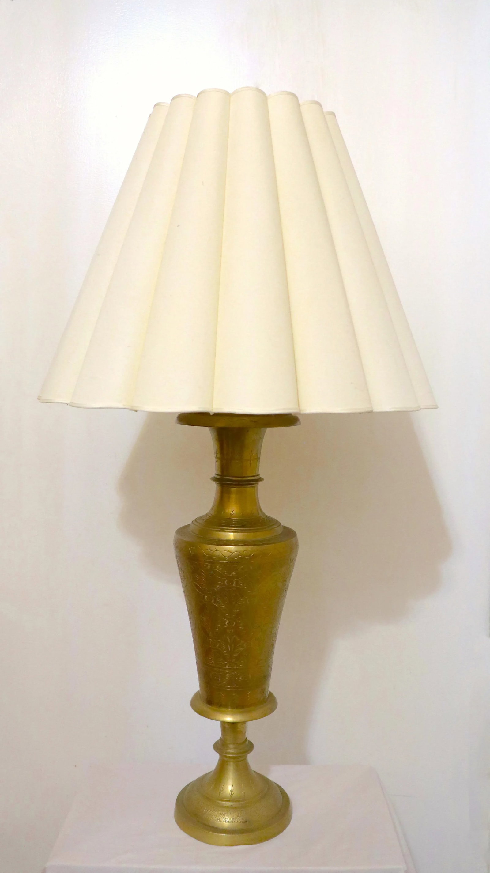 1920s Brass Etched Table Lamp With Fluted Shade - 12
