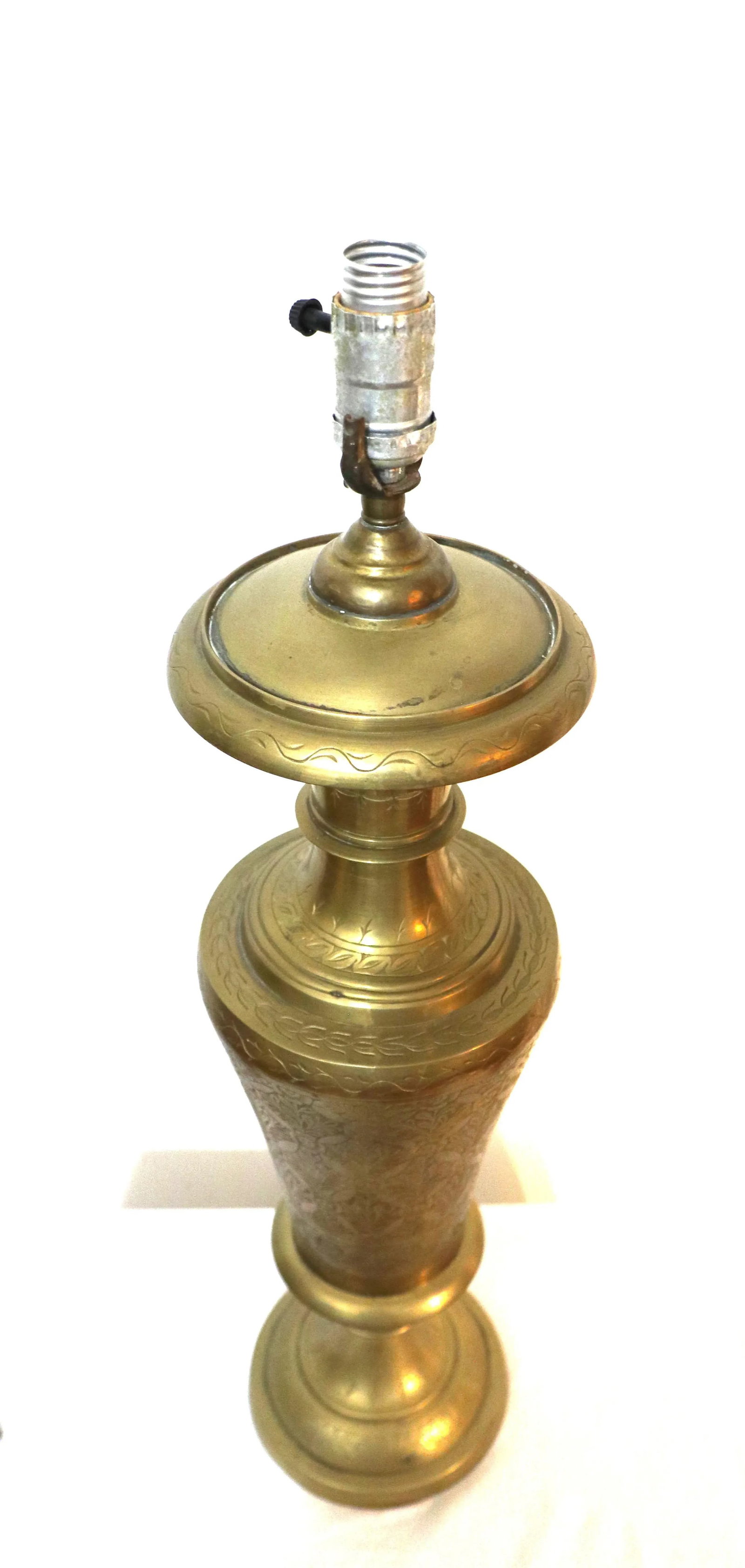 1920s Brass Etched Table Lamp With Fluted Shade - 4