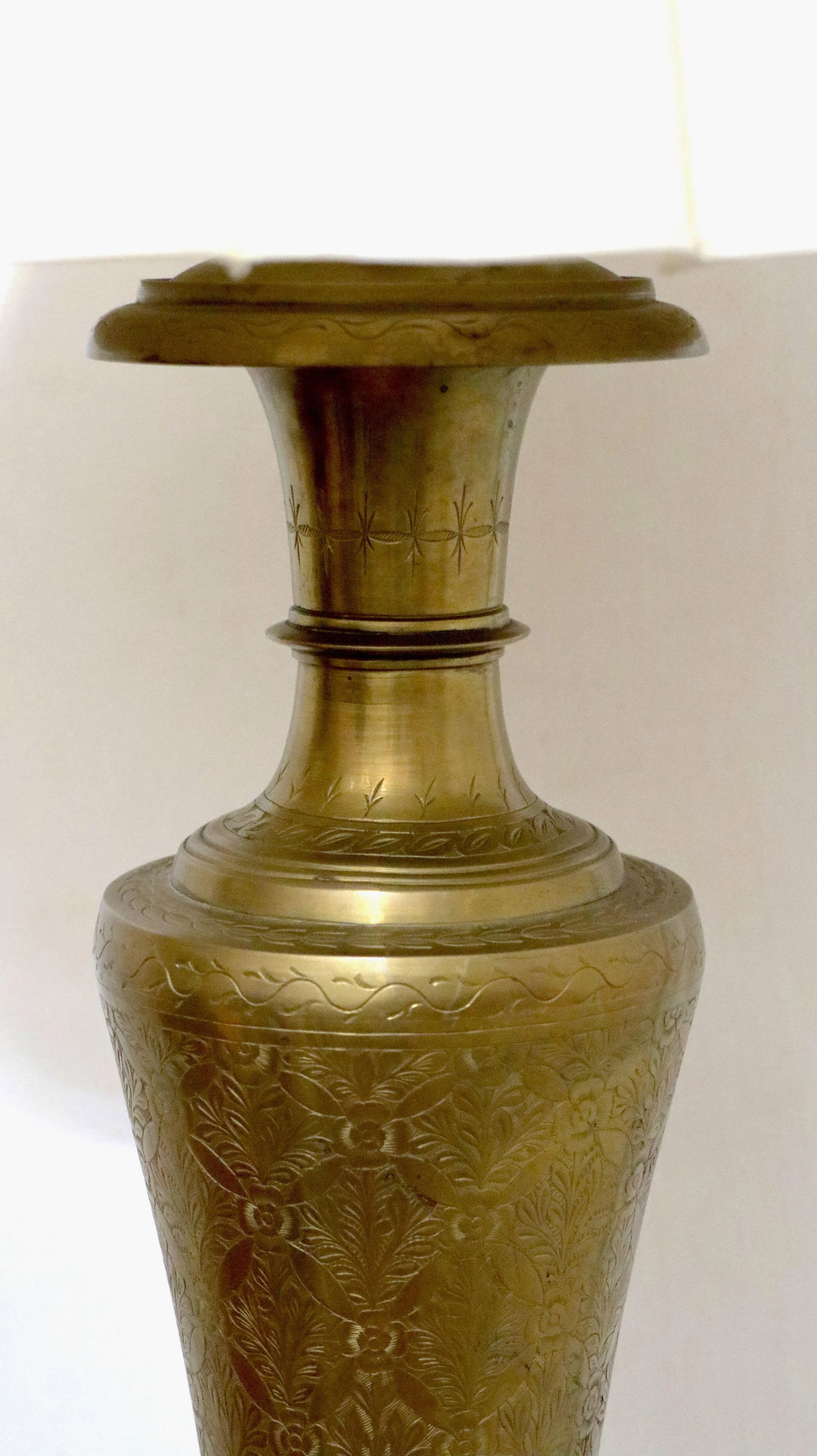 1920s Brass Etched Table Lamp With Fluted Shade - 5