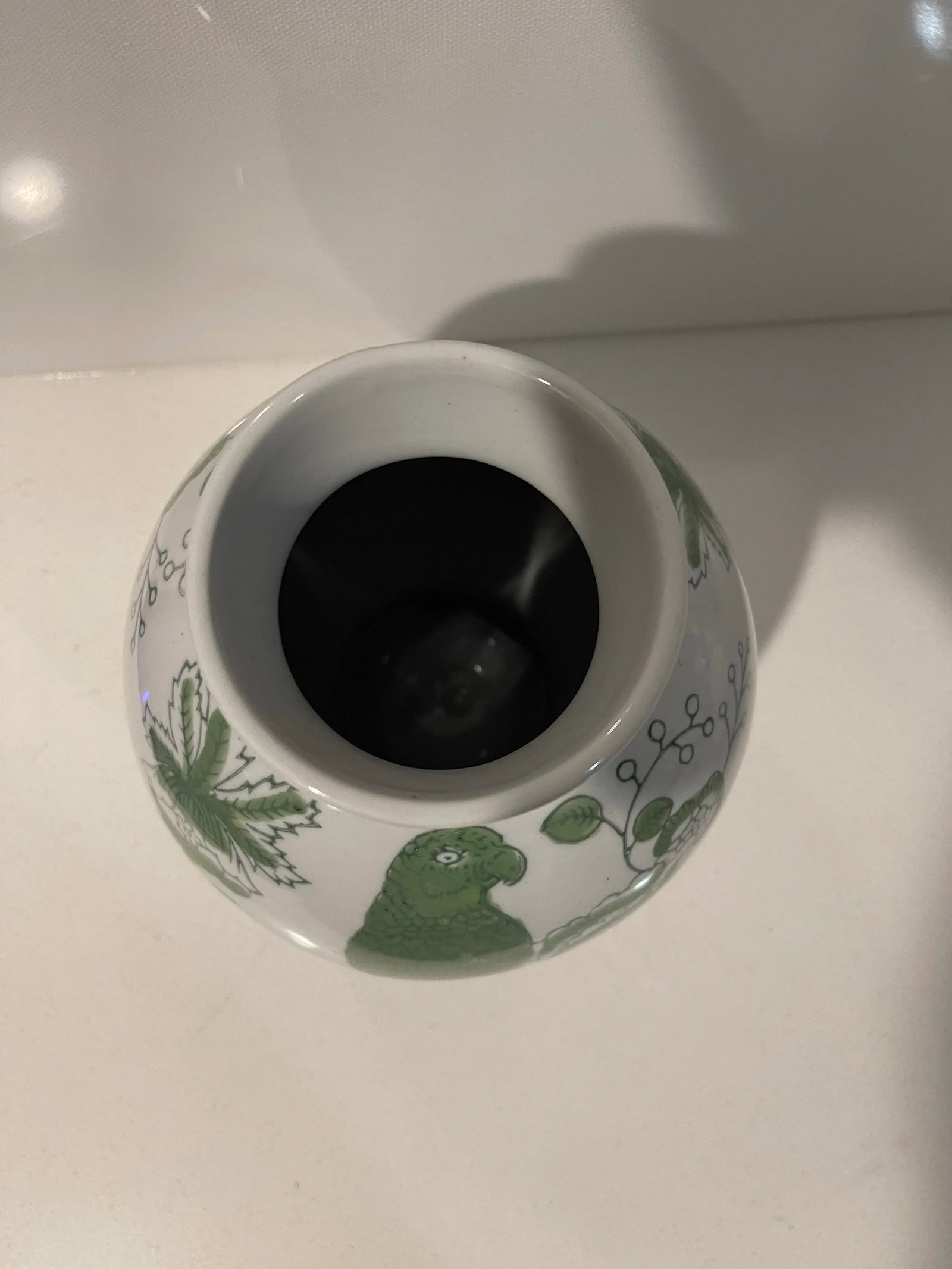 Traditional Round Green & White Cloisonne Symbolic Bird & Vine Vase - 12