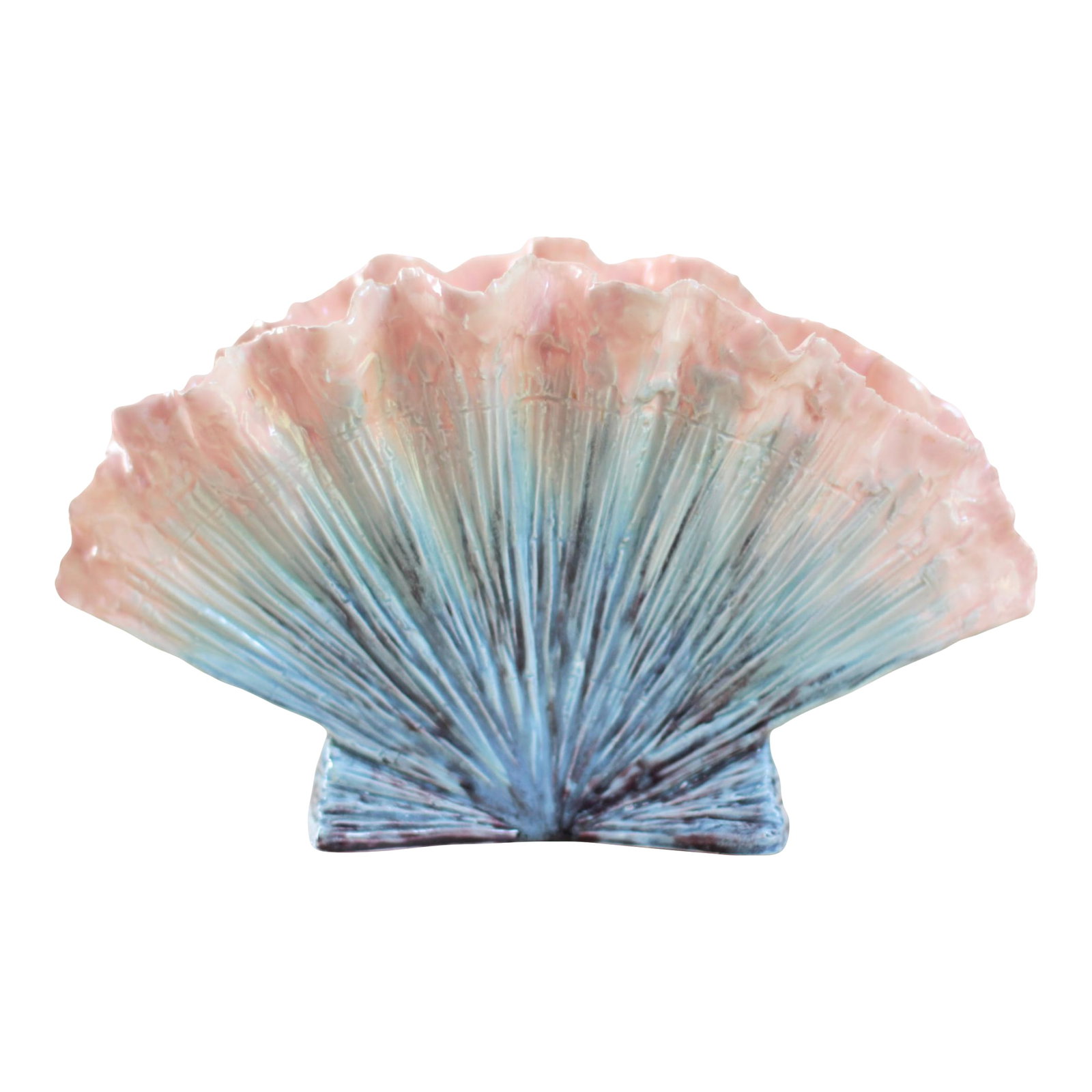 Hollywood Regency Hedi Schoop Seashell Vase Mid-Century California Pottery in Ombre Blue and Pink Gl: Stunning Mid-Century Hedi Schoop Seashhell Vase in Ombre Pink and Blue Glaze This rare and sculptural ceramic vase by renowned California-based artist Hedi Schoop captures the organic elegance and