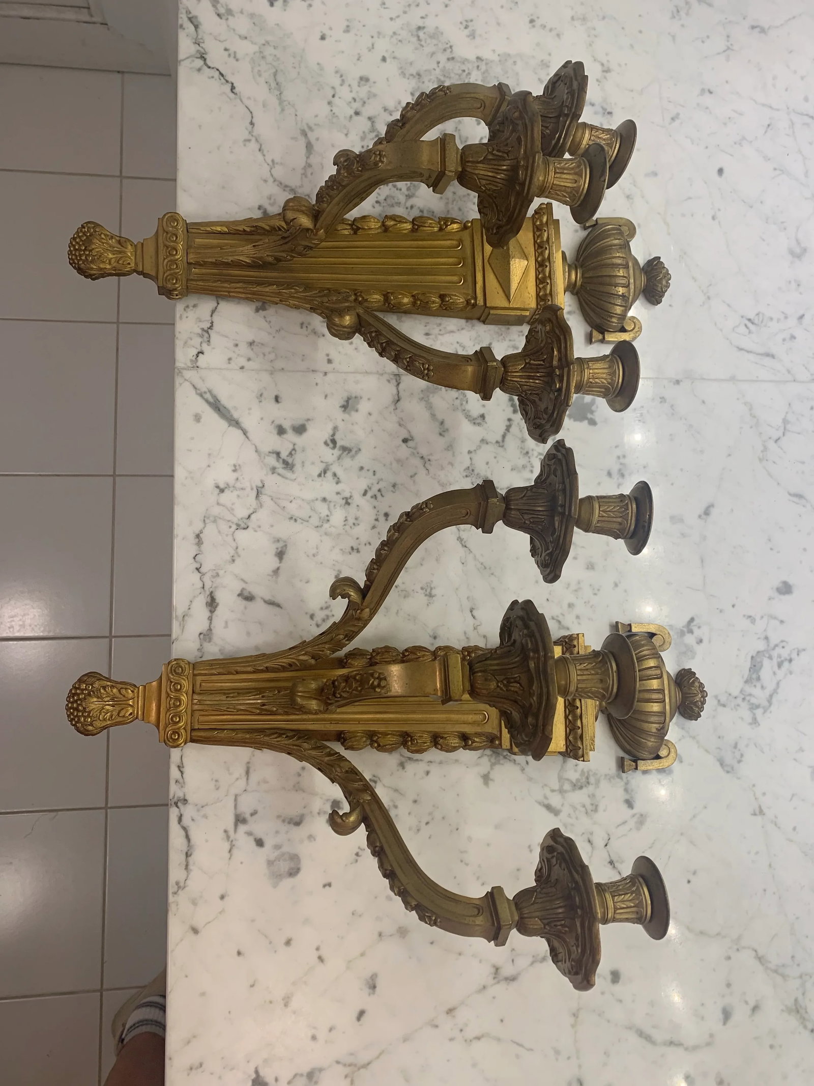 A Pair of Early 20th Century Bronze Candle Holder Wall Sconces - 2