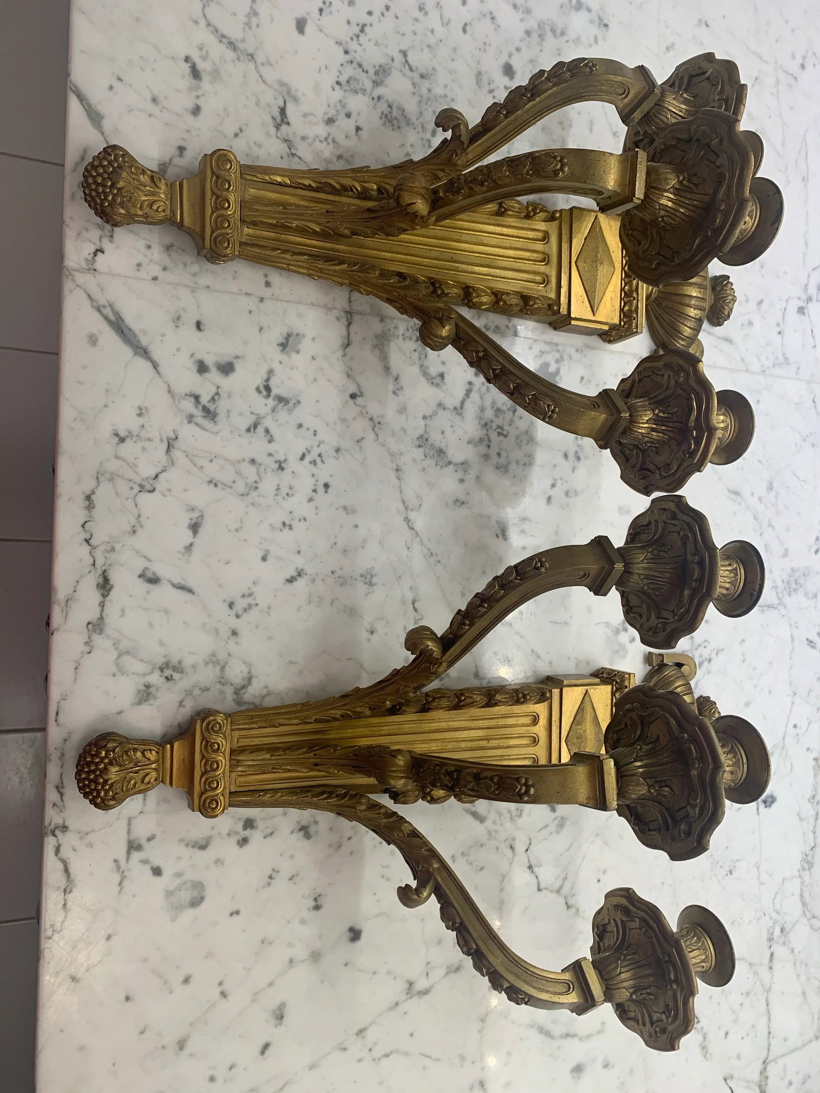 A Pair of Early 20th Century Bronze Candle Holder Wall Sconces - 5