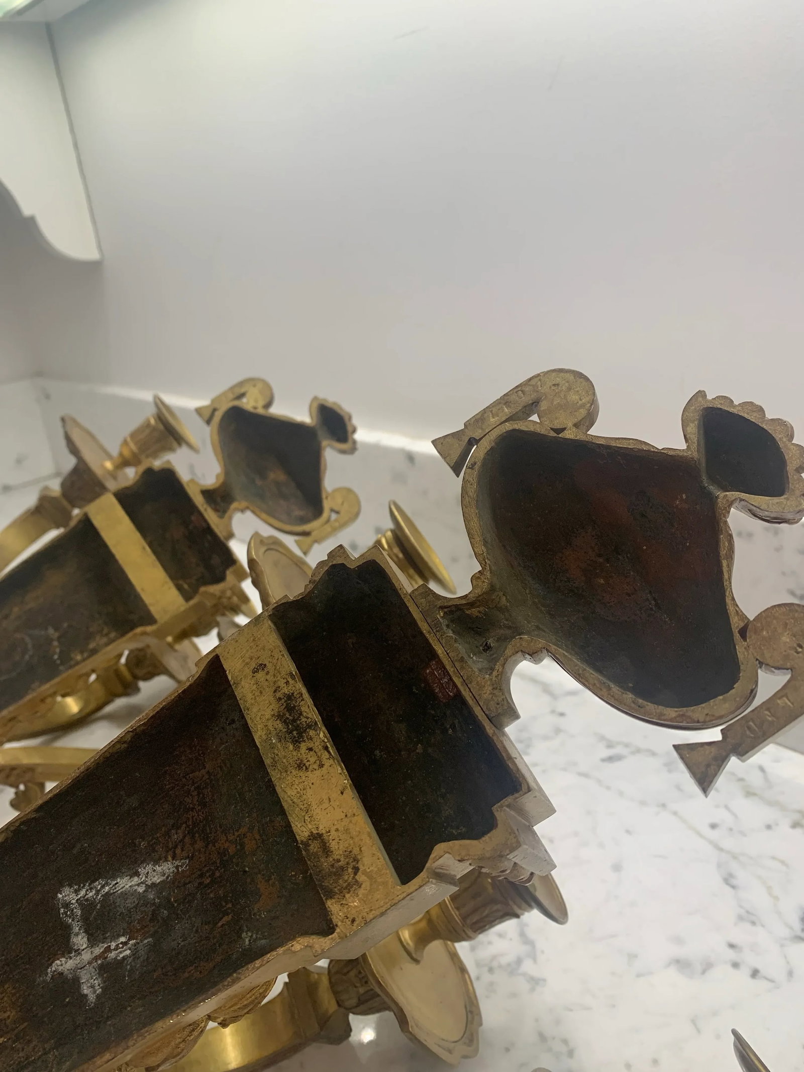 A Pair of Early 20th Century Bronze Candle Holder Wall Sconces - 9