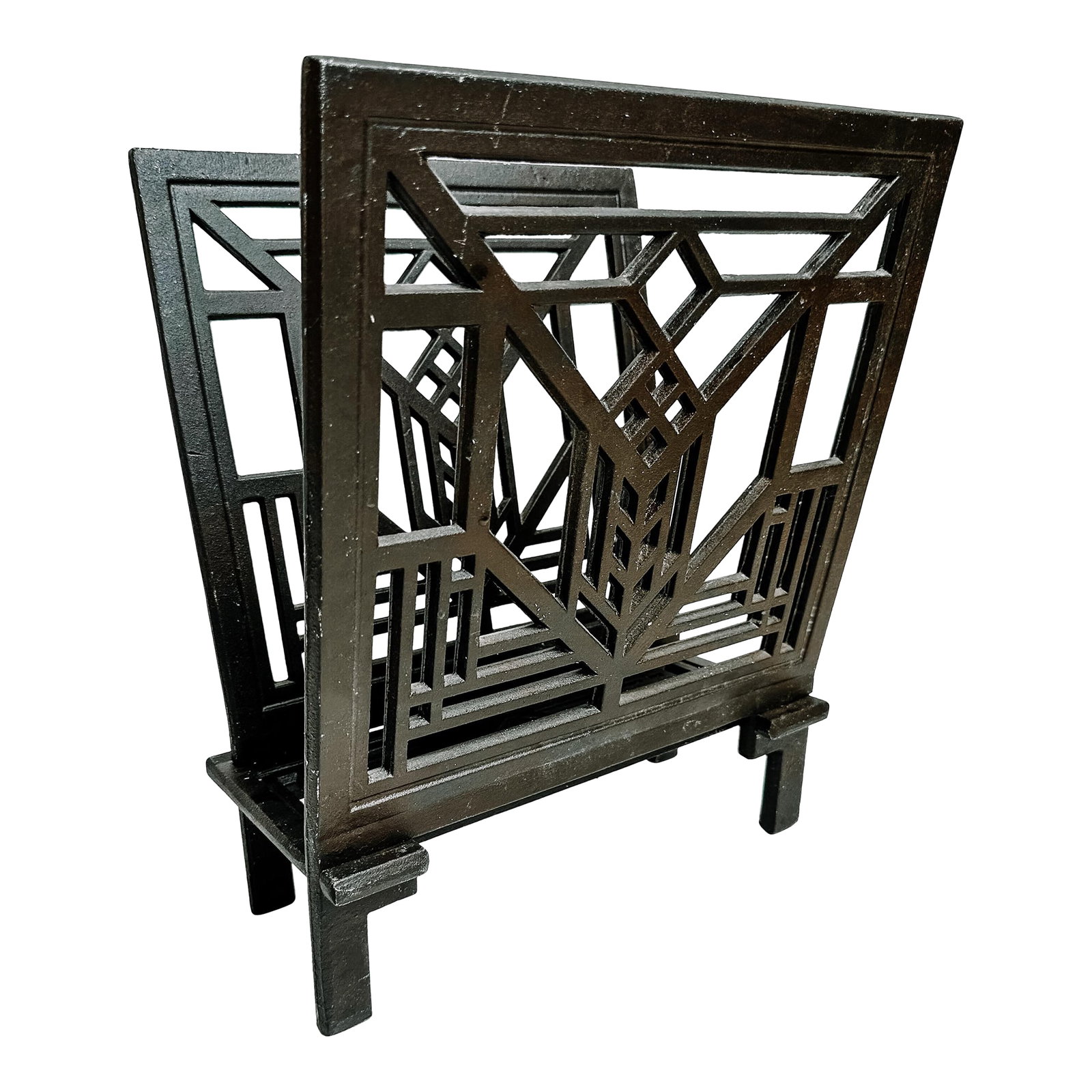 Vintage Iron Frank Loyd Wright Style Hotel Geneva Magazine Rack (1 of 8)