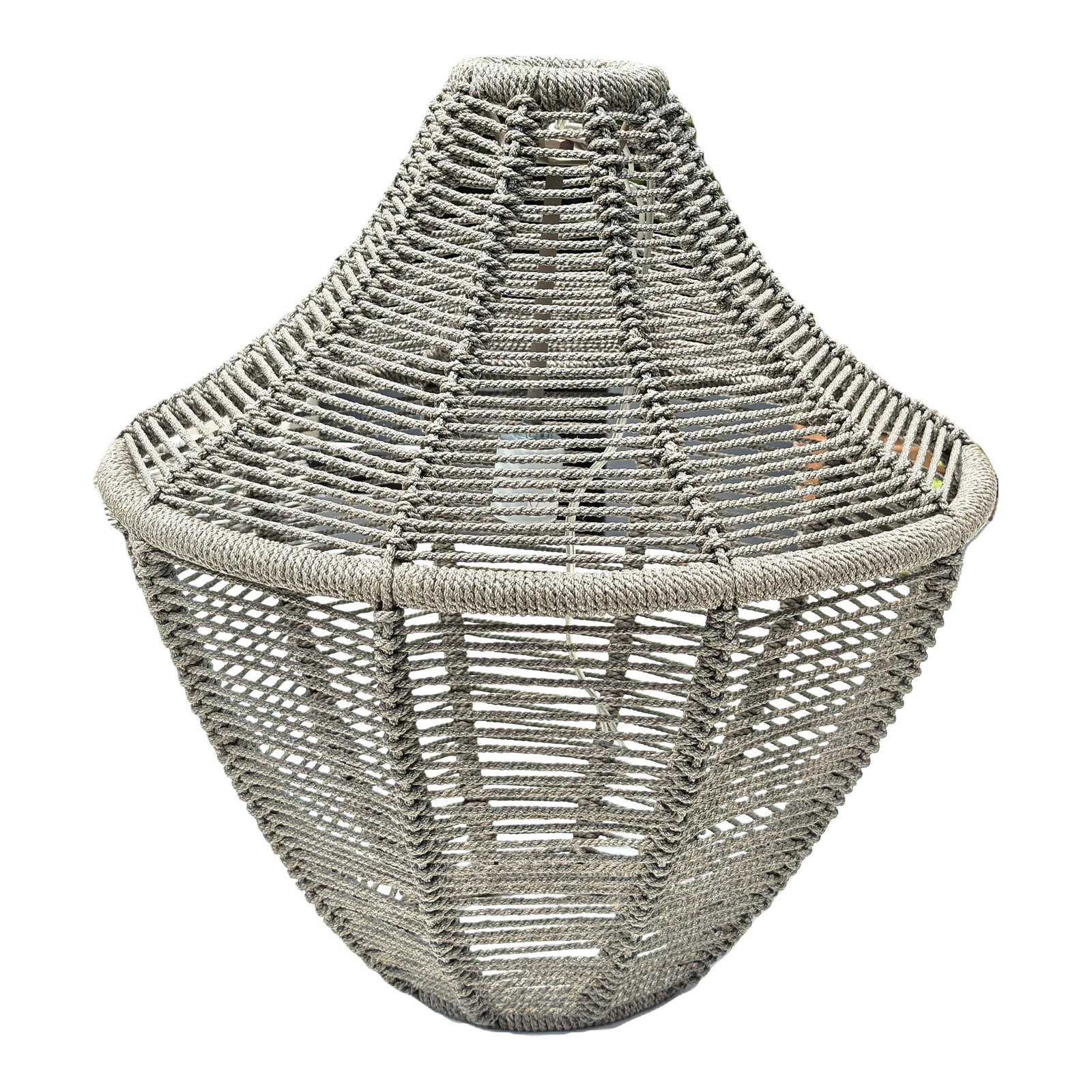 Palecek Nantucket Outdoor Light Fixture (Large): Powder coated metal frame hand-woven with slate brown all-weather synthetic rope. Suitable for indoor or covered outdoor use in a damp location with no direct water contact. Canopy and chain for hangi