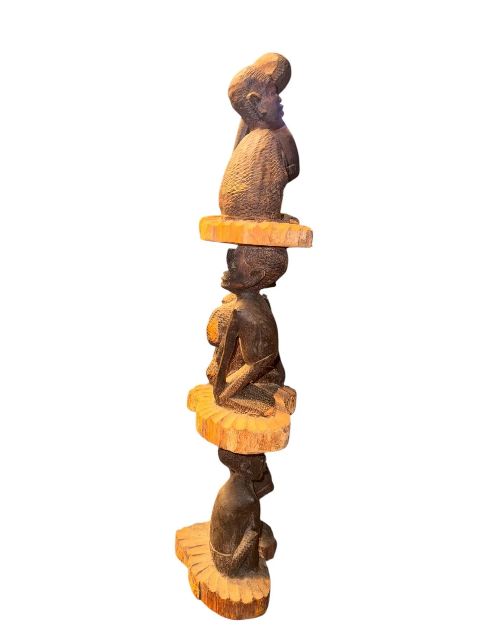 Mid 20th Century Hand-Carved 3-Tiered Yoruba Tribal Sculpture - Nigeria, West Africa Folk Art - 10