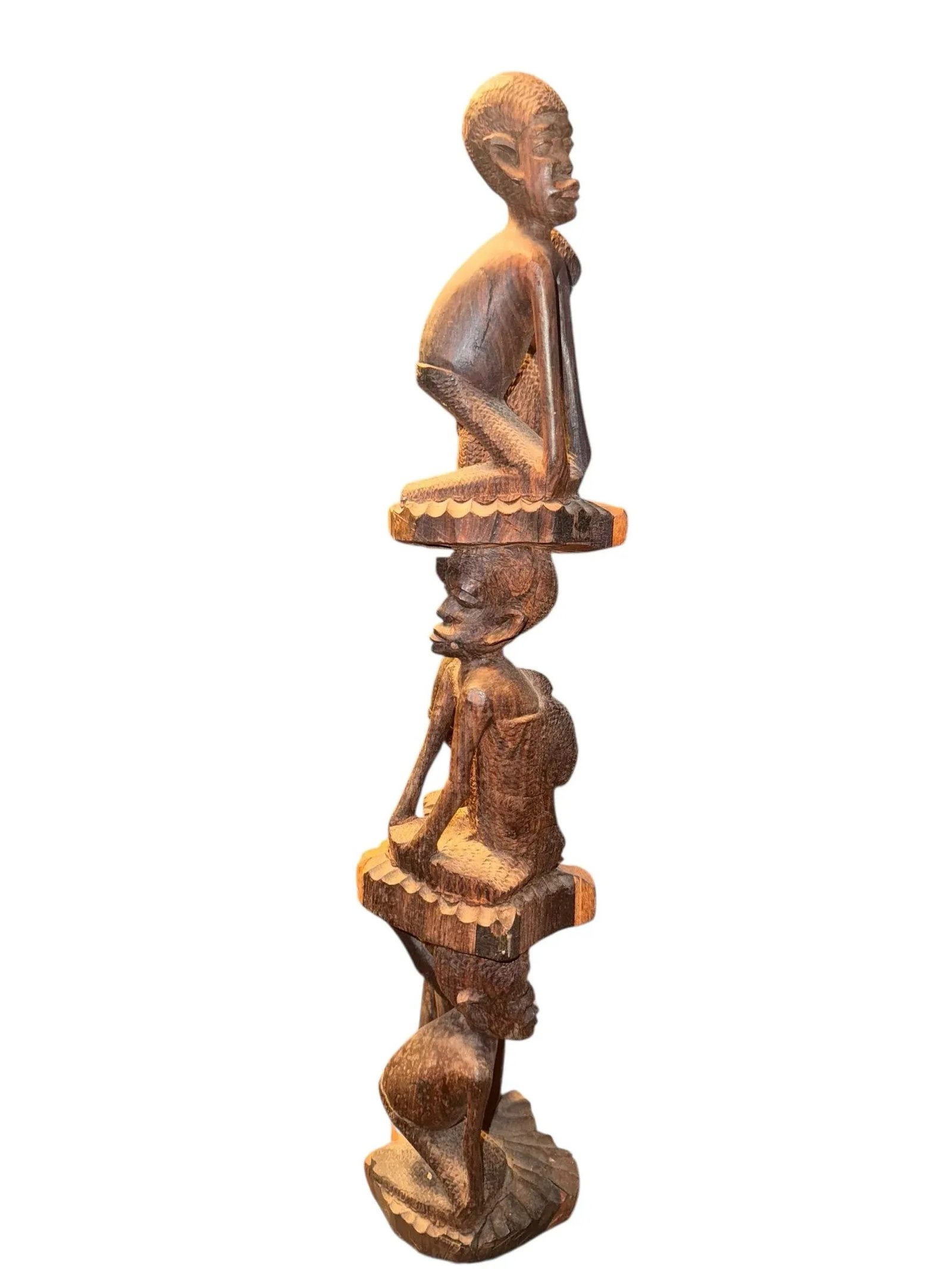Mid 20th Century Hand-Carved 3-Tiered Yoruba Tribal Sculpture - Nigeria, West Africa Folk Art - 11