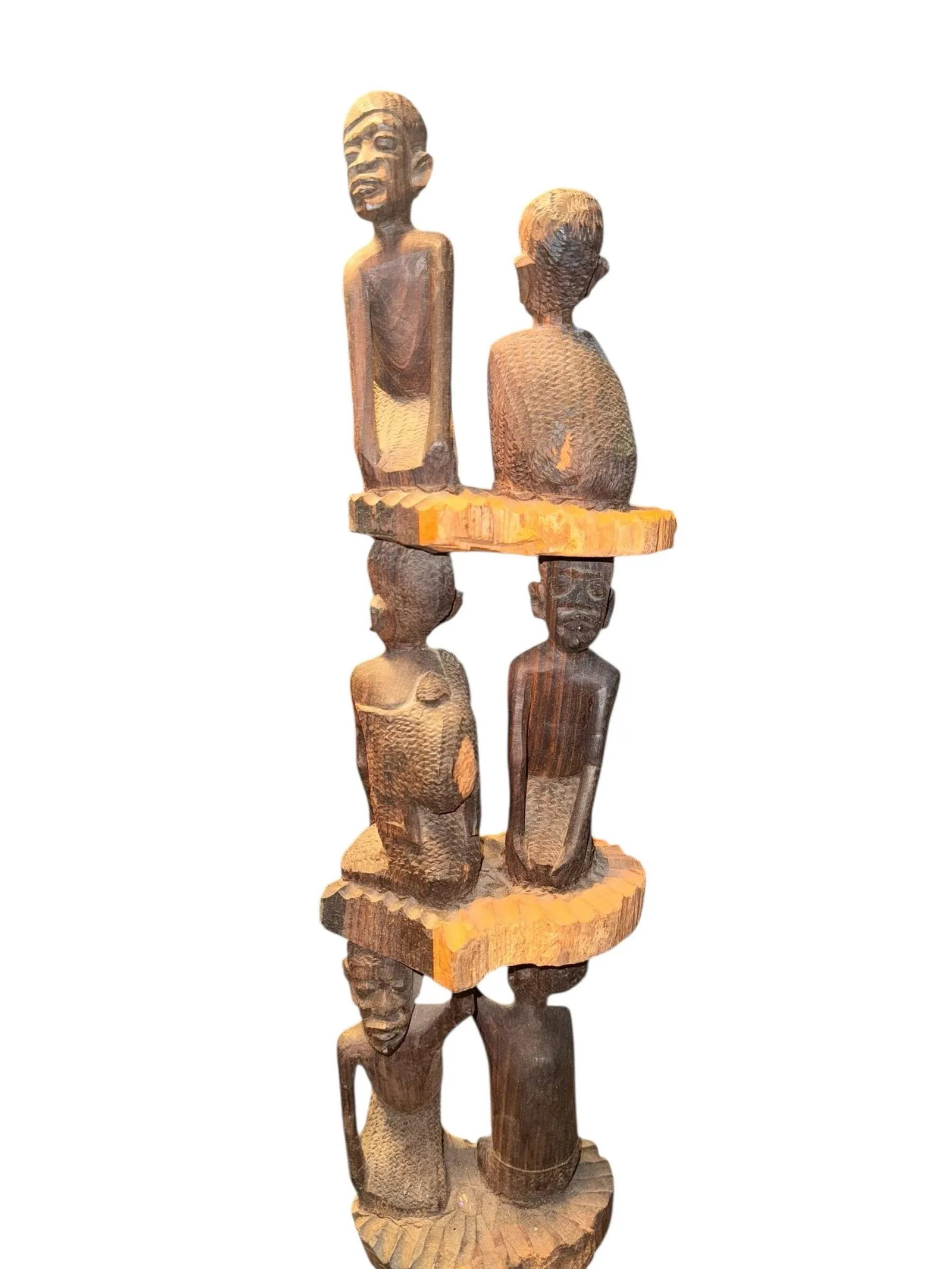 Mid 20th Century Hand-Carved 3-Tiered Yoruba Tribal Sculpture - Nigeria, West Africa Folk Art - 2