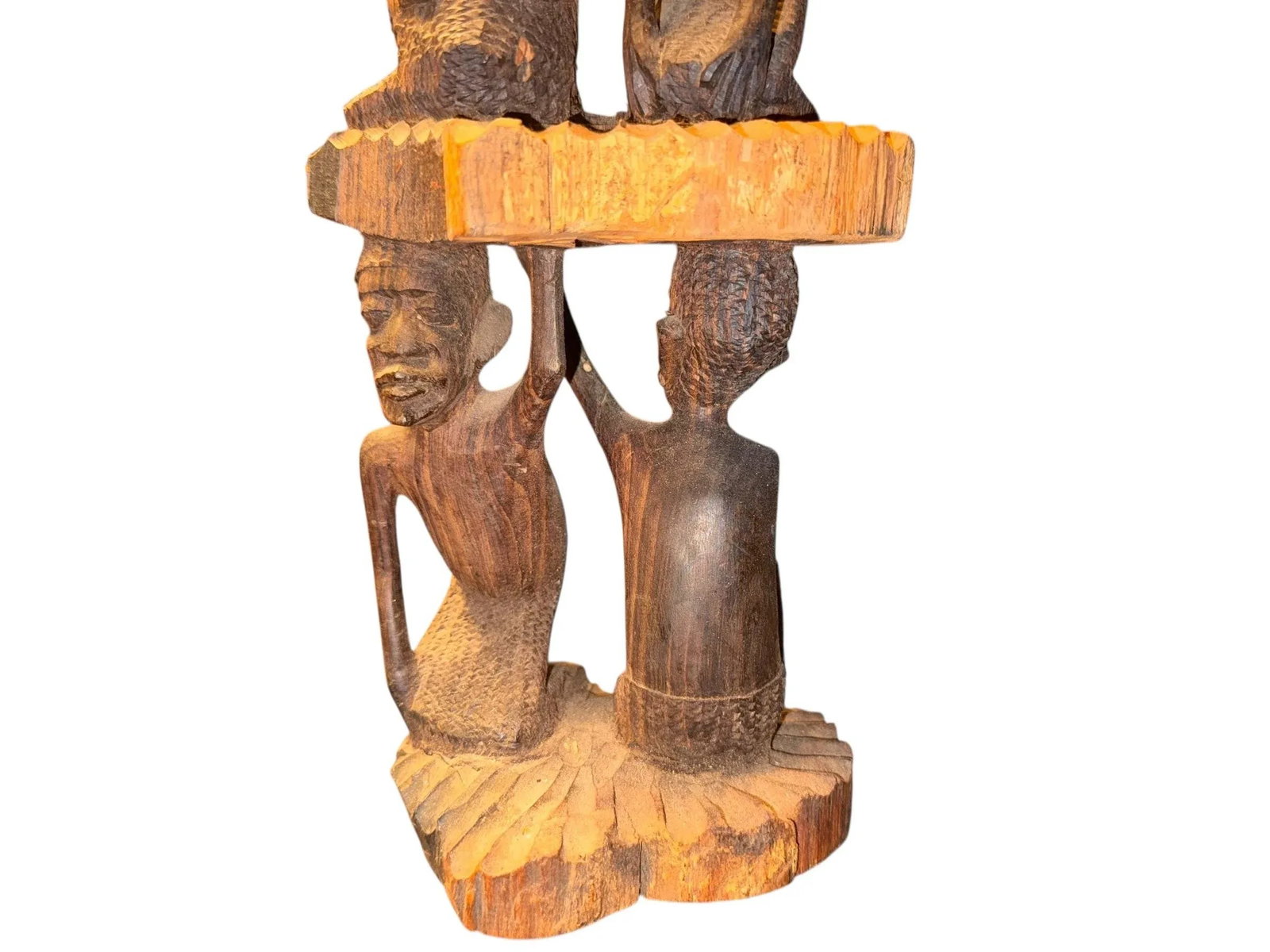 Mid 20th Century Hand-Carved 3-Tiered Yoruba Tribal Sculpture - Nigeria, West Africa Folk Art - 4