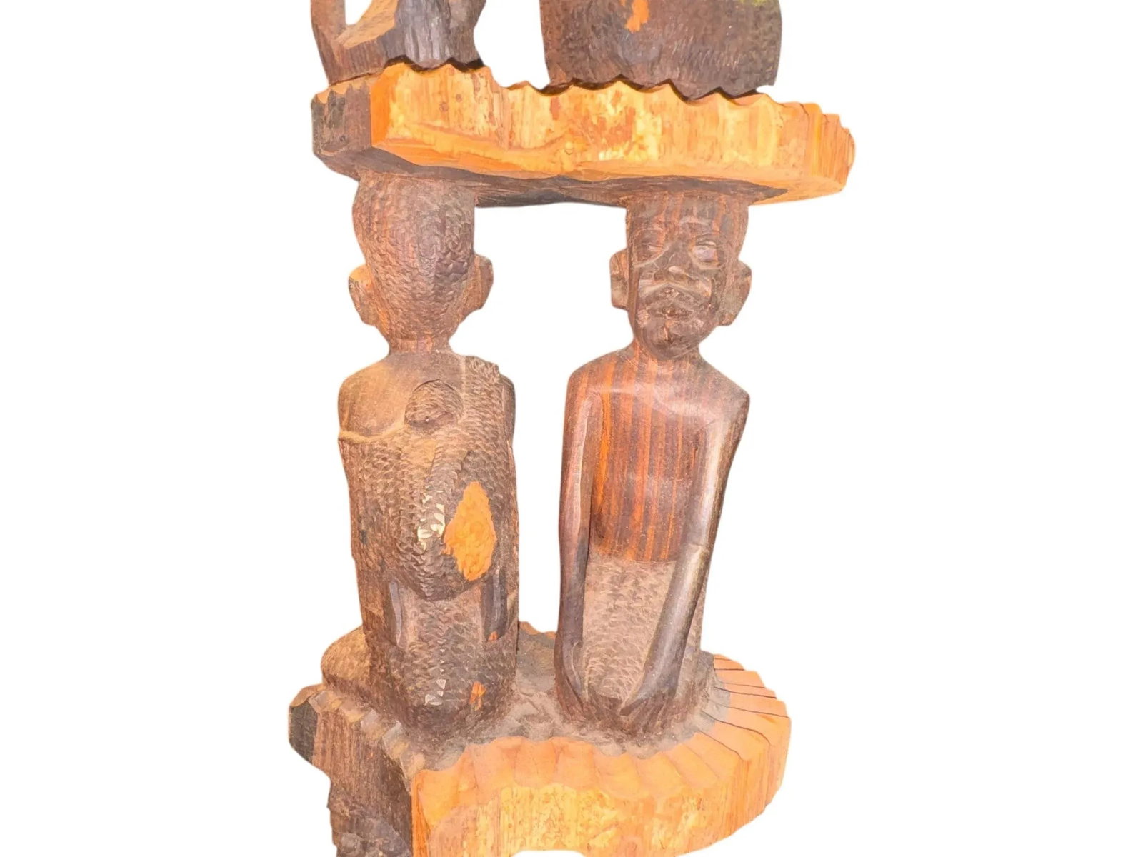 Mid 20th Century Hand-Carved 3-Tiered Yoruba Tribal Sculpture - Nigeria, West Africa Folk Art - 6