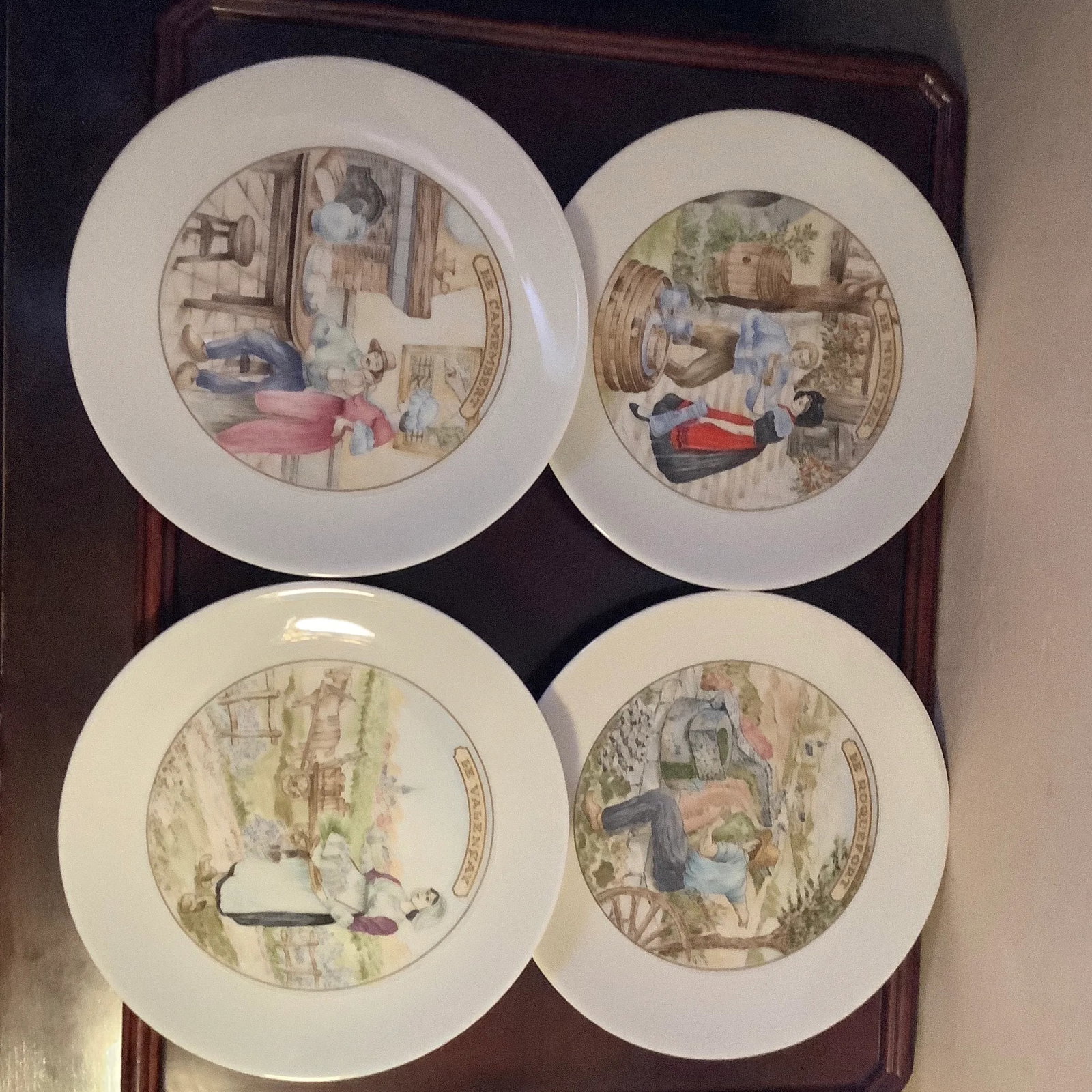 French Limoges Apilco Village Scenes Cheese Plate \ Dessert Set - 7 Piece Set - 10