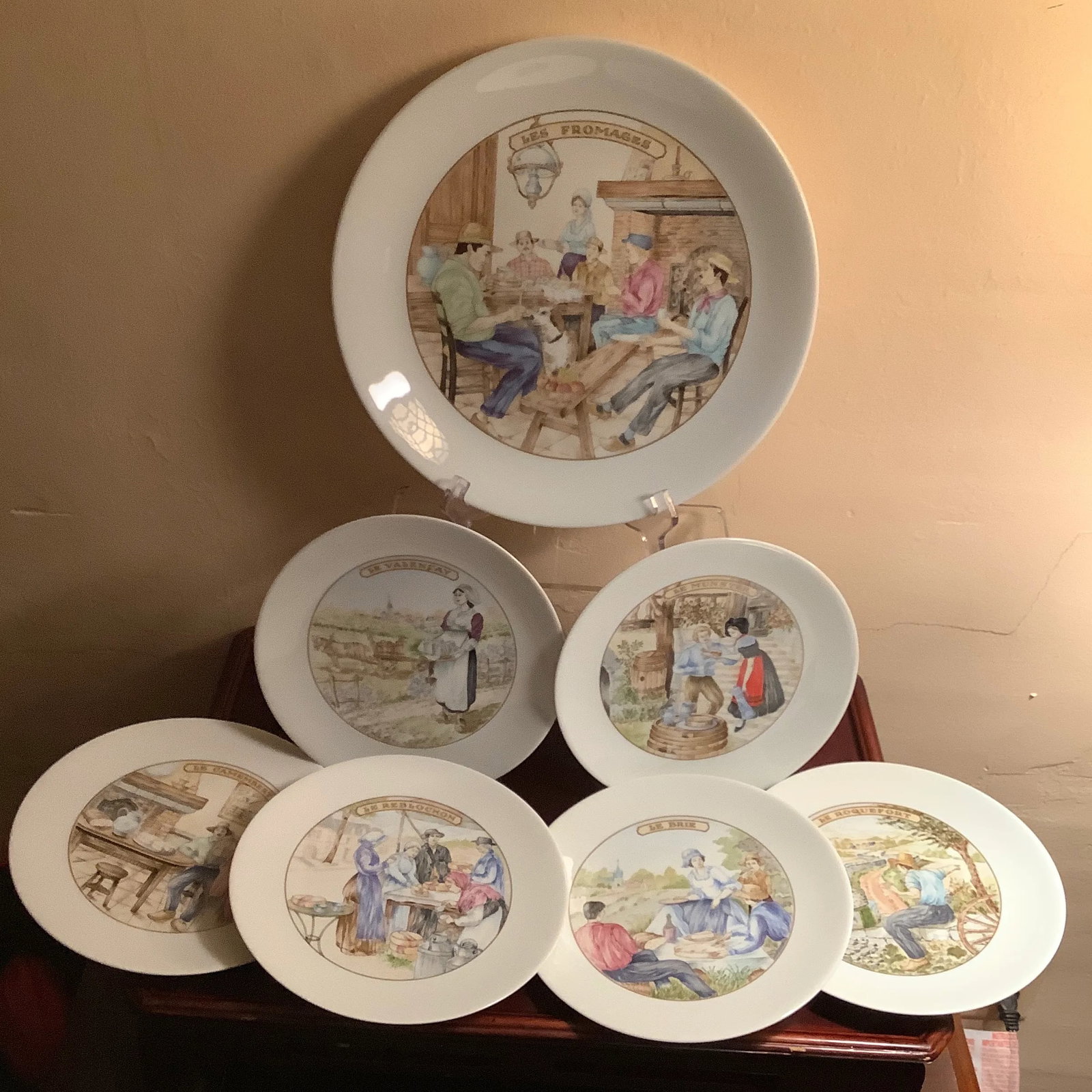 French Limoges Apilco Village Scenes Cheese Plate \ Dessert Set - 7 Piece Set - 13
