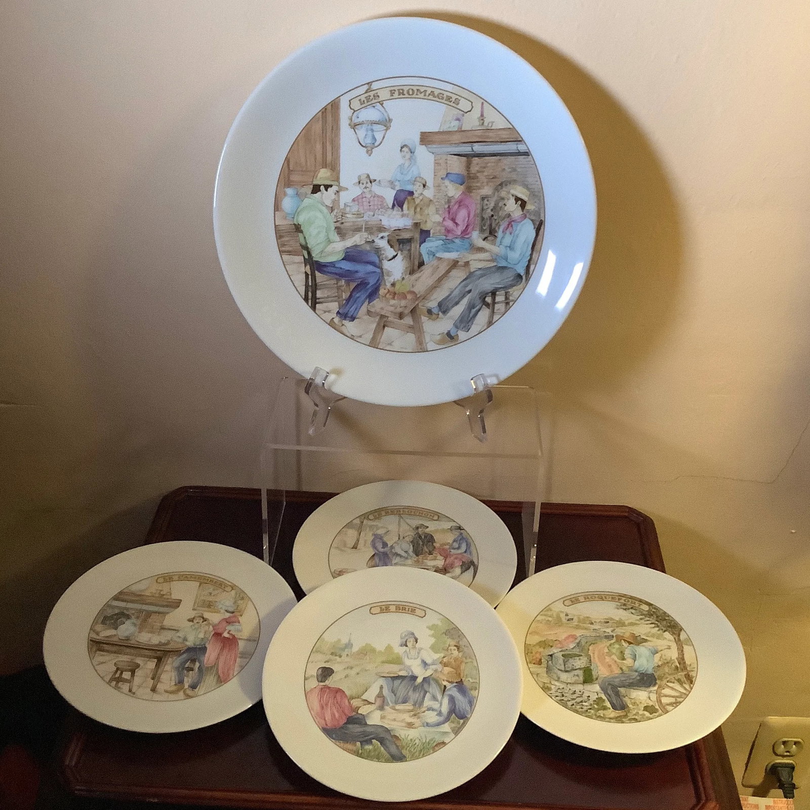 French Limoges Apilco Village Scenes Cheese Plate \ Dessert Set - 7 Piece Set - 3