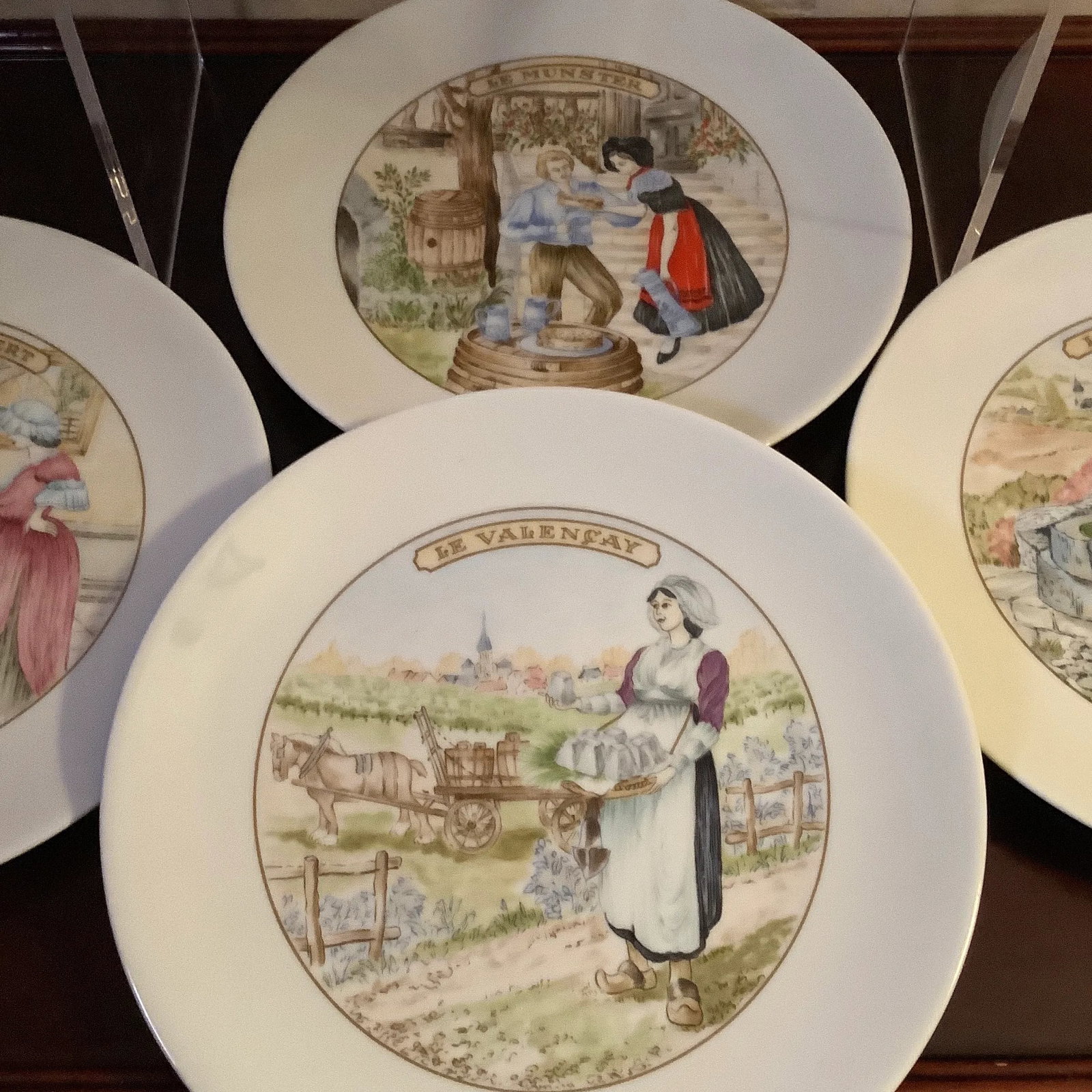 French Limoges Apilco Village Scenes Cheese Plate \ Dessert Set - 7 Piece Set - 6