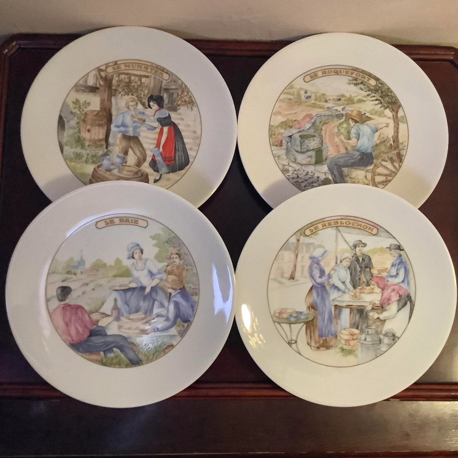 French Limoges Apilco Village Scenes Cheese Plate \ Dessert Set - 7 Piece Set - 7