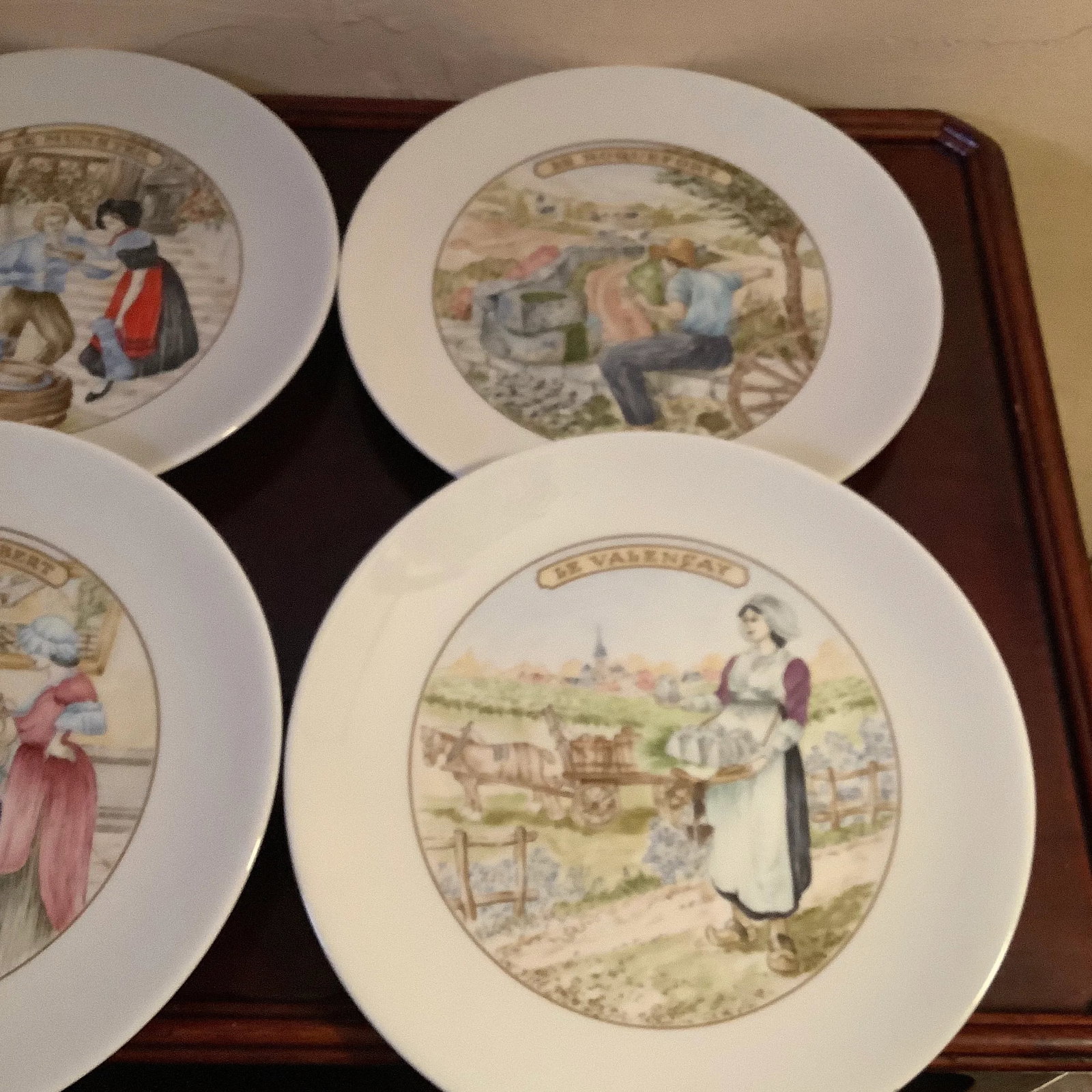 French Limoges Apilco Village Scenes Cheese Plate \ Dessert Set - 7 Piece Set - 8