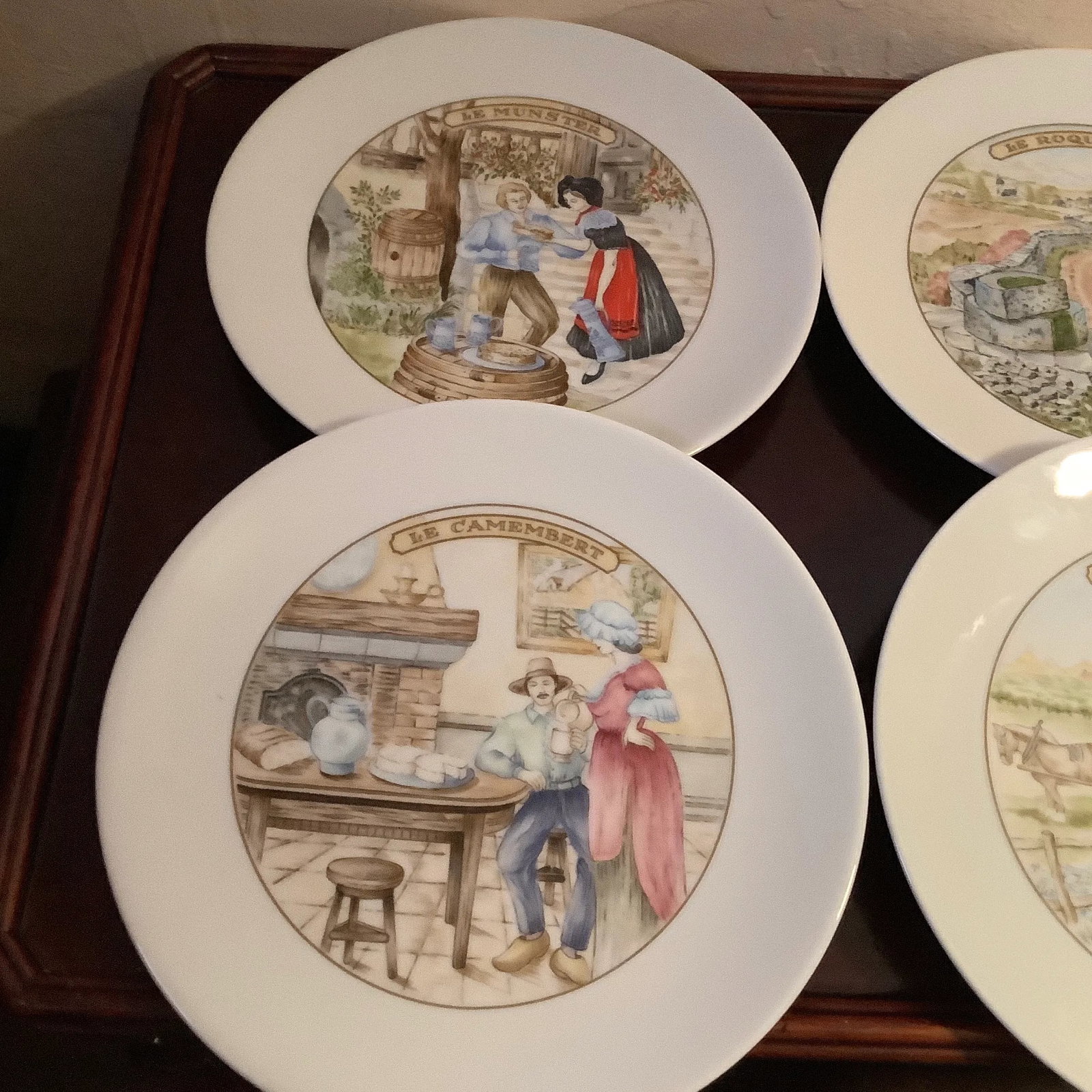 French Limoges Apilco Village Scenes Cheese Plate \ Dessert Set - 7 Piece Set - 9