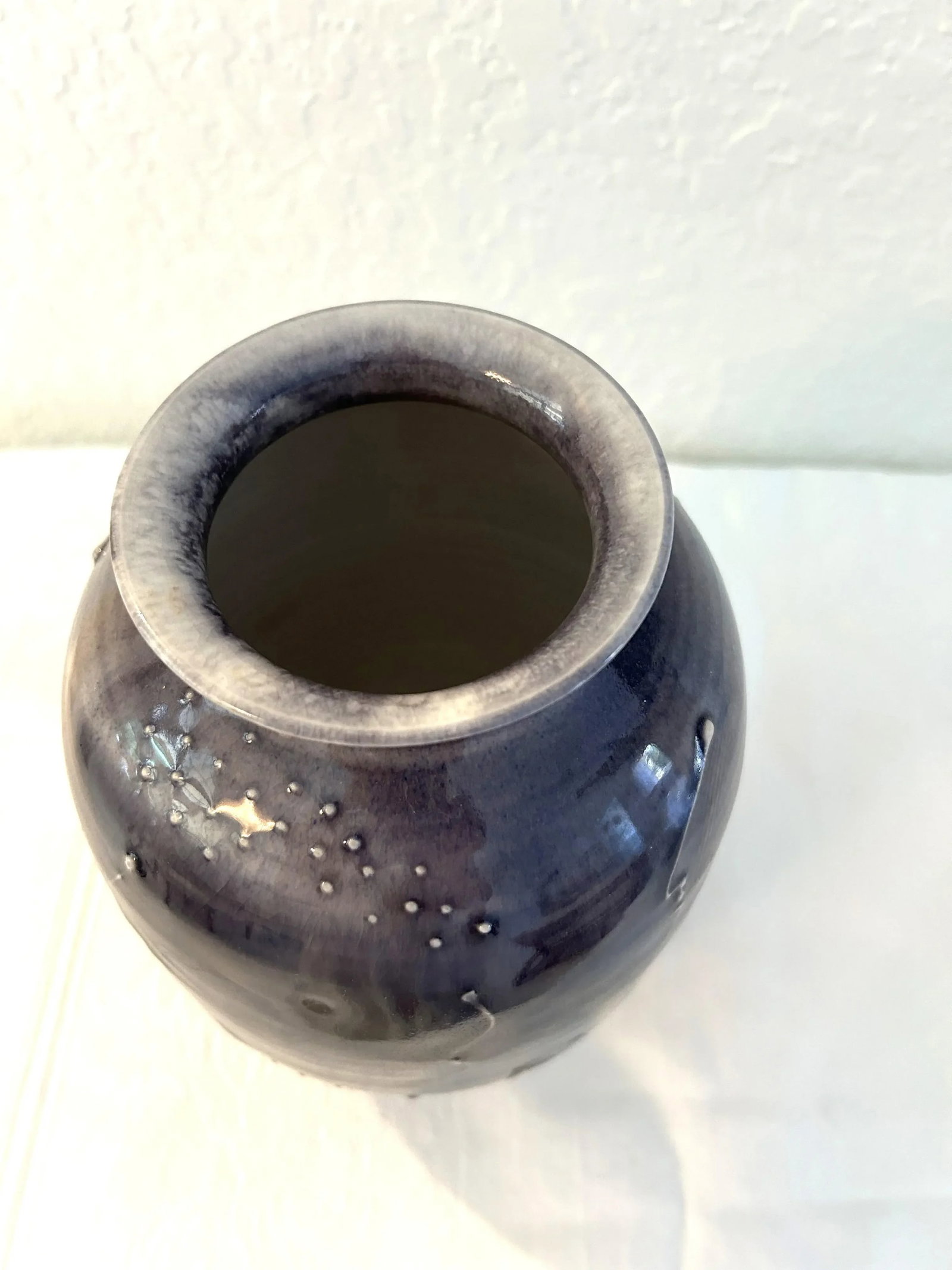 Vintage Ink Blue Japanese Ming Inspired Artisanal Pottery Vase - 5